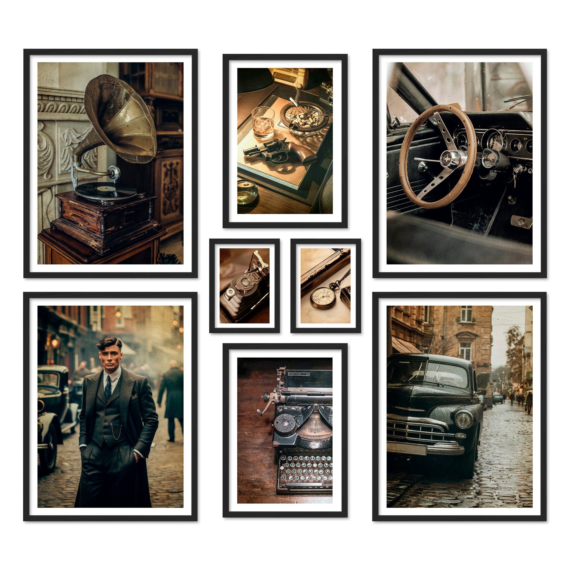 ARTFAVES Bilder-Collage Poster Set Vintage London I mehrteilige Bilderwand I Wandbilder Gangst, (Wandbilder modern, 8 St)