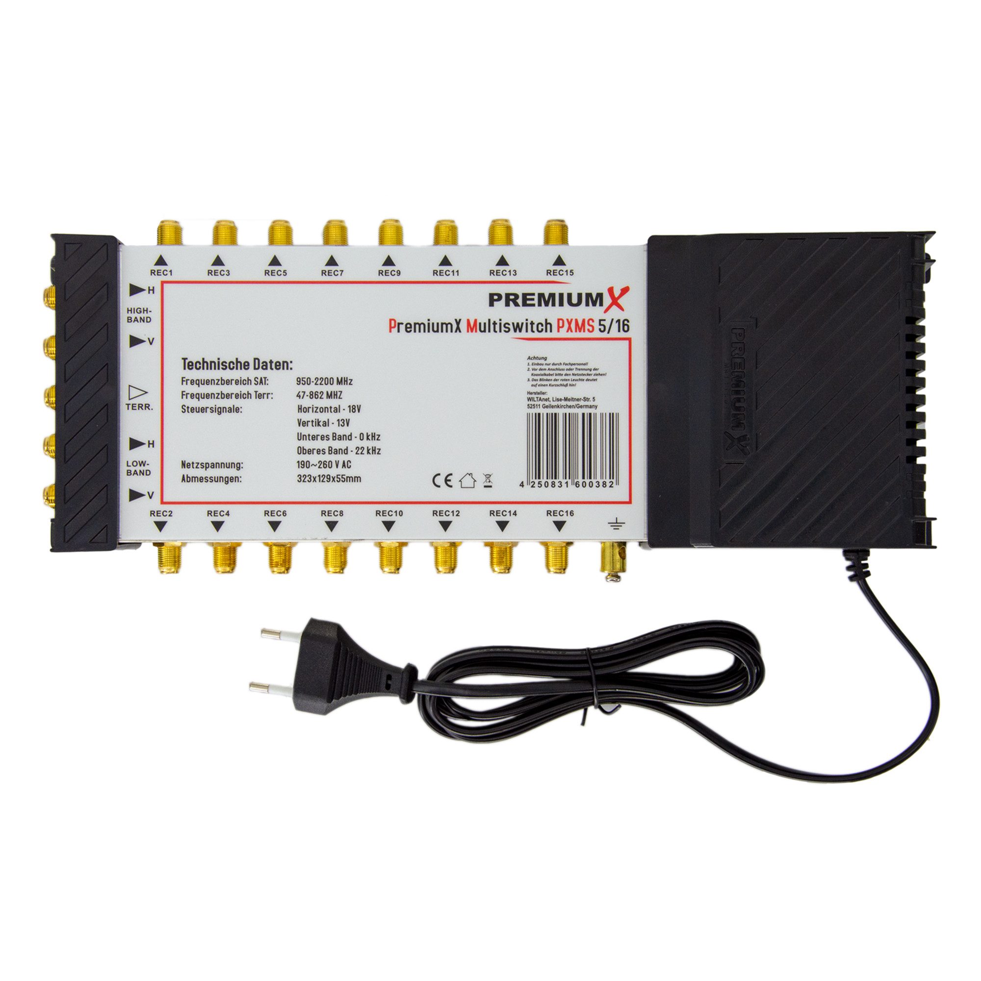 PremiumX SAT-Multischalter PXMS 5/16 Multischalter mit Netzteil 1 SAT 16 Teilnehmer
