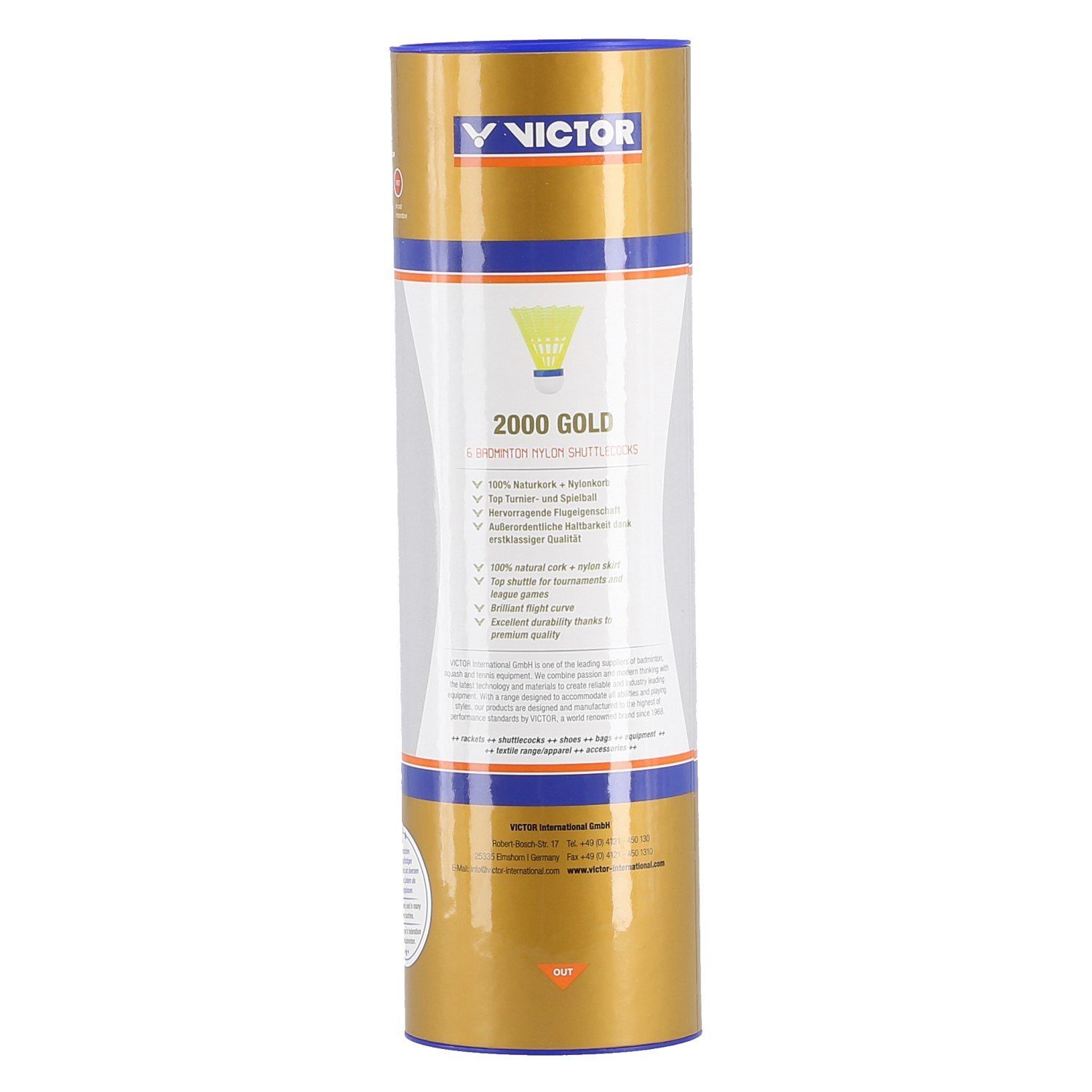 VICTOR Badmintonball Shuttle 2000 Nylon gelb Dose 6er, Geschwindigkeit: mittel