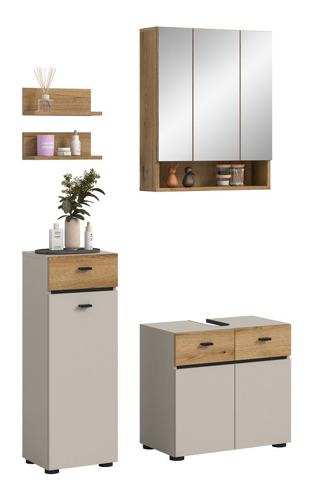 Badmöbel-Set Badkombination Bad Set Aqua, 4-teilig, Kaschmir / Evoke Oak ohne