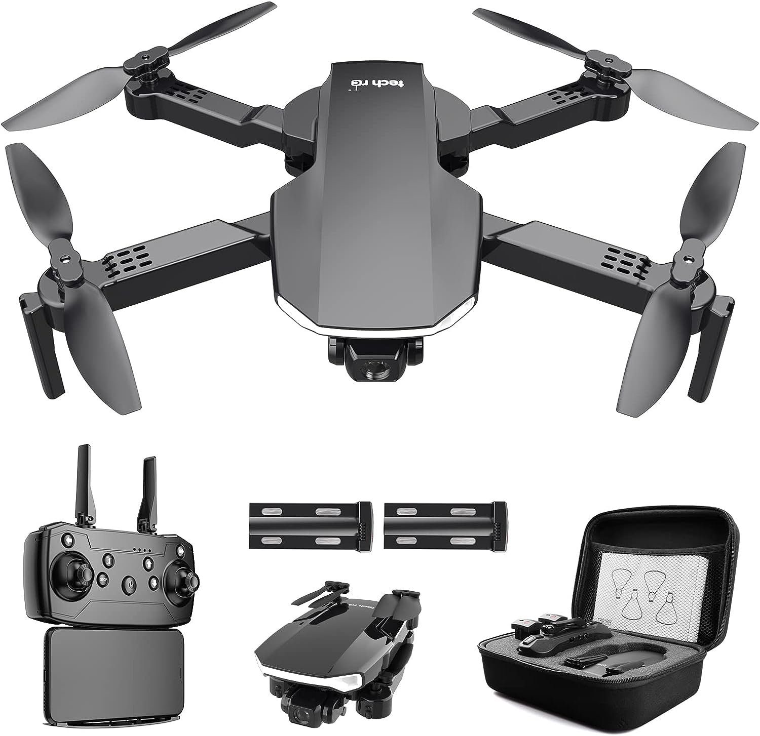 Tech Rc Drohne (1920*1080px, Drohne mit Kamera, HD 1080P Kameradrohne Faltbar Ferngesteuert 2 Akkus WLAN FPV)