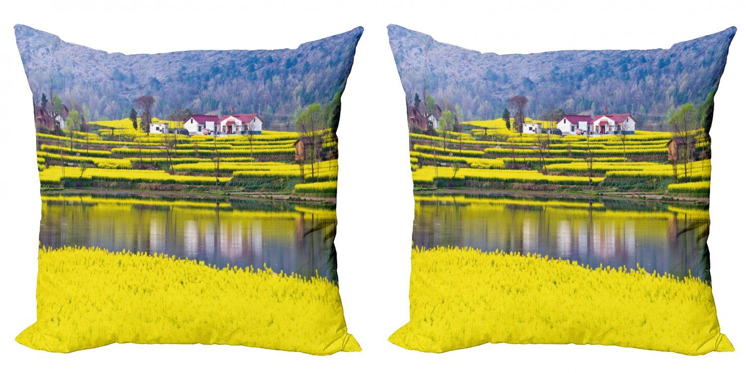 Kissenbezüge Modern Accent Doppelseitiger Digitaldruck, Abakuhaus (2 Stück), Gelbe Blume Frühlingslandschaft