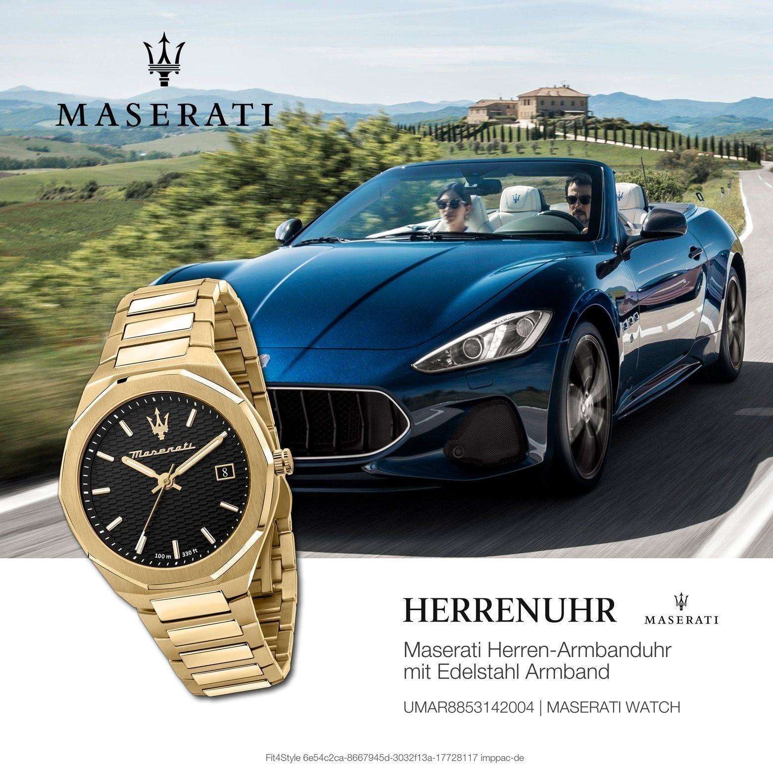 Quarzuhr Herrenuhr rund, Made-In Uhr Analog 42mm) (ca. STILE, Maserati Italy groß MASERATI Herren gold Edelstahlarmband,