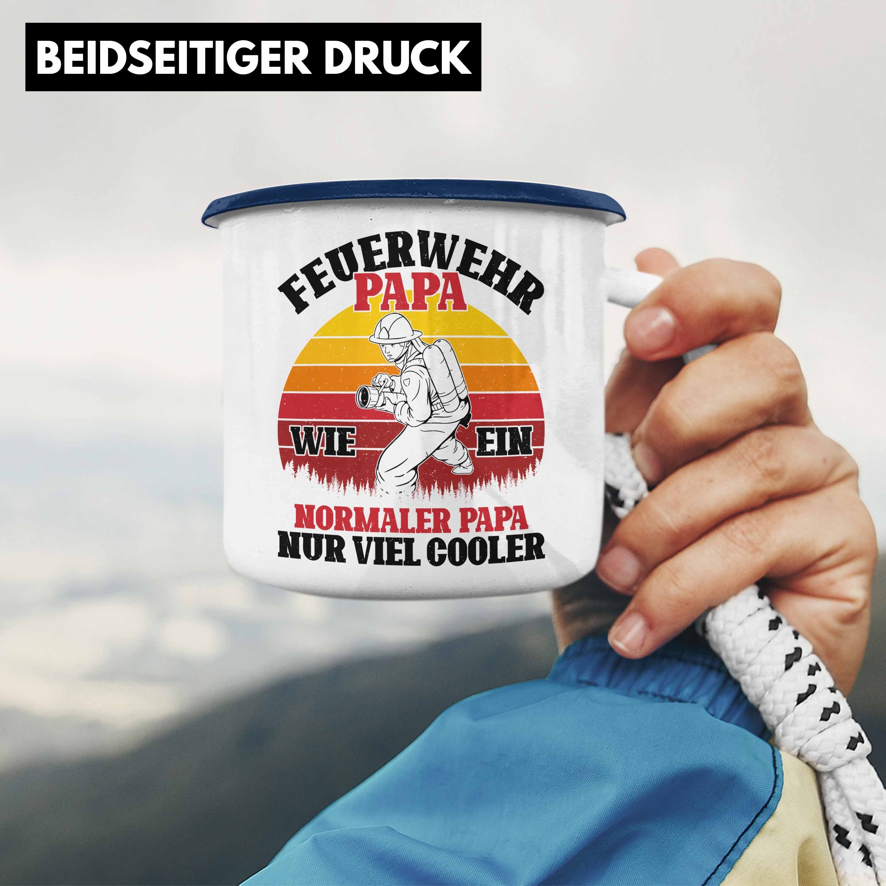 Trendation Thermotasse Feuerwehr Geschenk - Trendation Tasse Vatertag Blau Feuerwehrmann Vater Emaille Papa Spruch