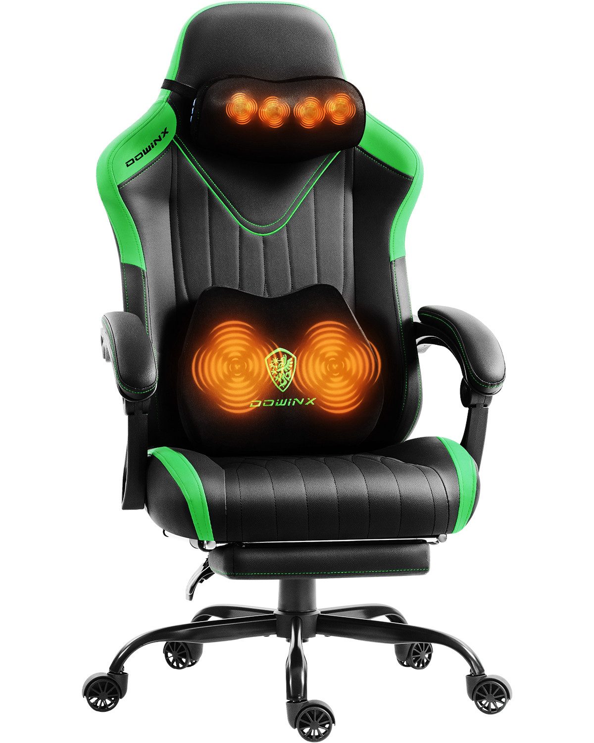 Dowinx Gaming-Stuhl mit Massagefunktion, Ergonomisch Gaming Sessel mit Lendenwirbelstütze (Packung), Gaming Chair bis 135 kg Höhenverstellbar für Erwachsene