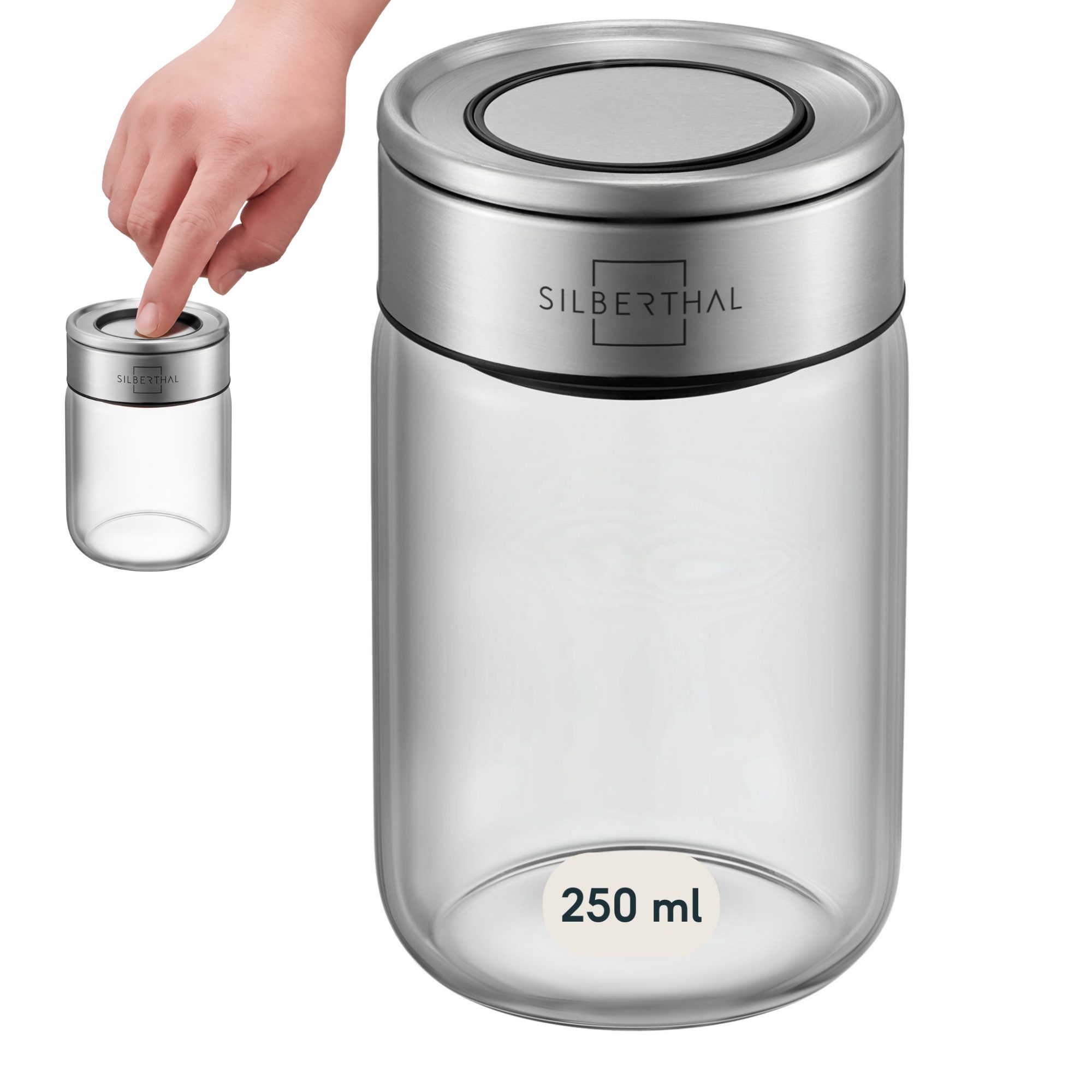 SILBERTHAL Gewürzbehälter Gewürzglas 250ml, Glas, Edelstahl, (1-tlg), Luftdicht & Mottensicher