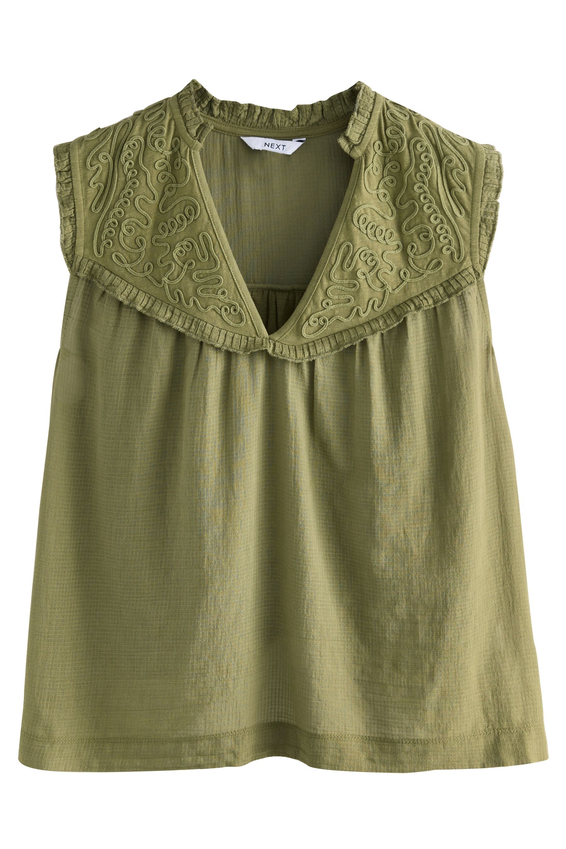 Next Rüschenbluse Ärmelloses Oberteil mit Stickerei und Rüschen (1-tlg) günstig online kaufen