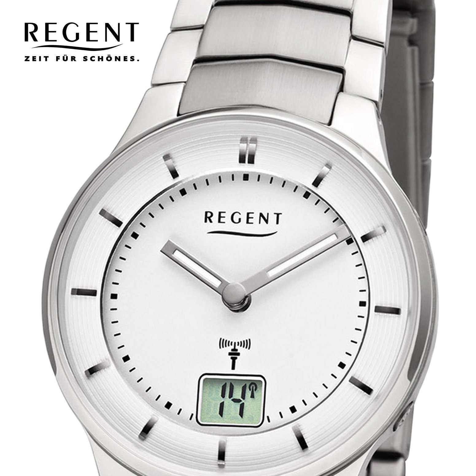 Regent Funkuhr Regent Damen (ca. FR-262 Funkuhr Funkwerk, 30mm), Metall Damen Uhr klein Metallarmband rund