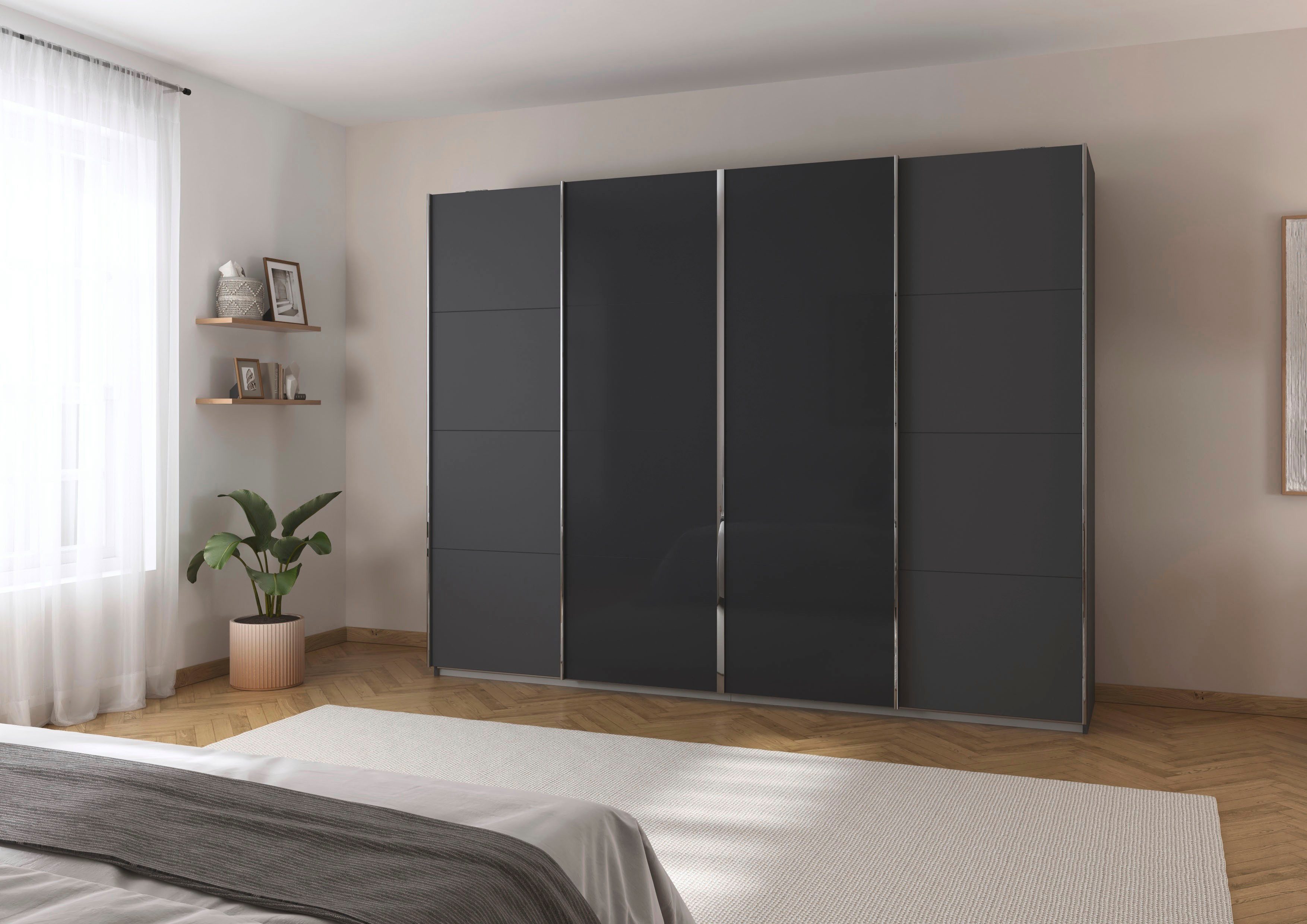 rauch Schwebetürenschrank Kleiderschrank Schrank Garderobe Wäscheschrank Ankleide SYNCRONO (Mitteltüren öffnen parallel, Breiten 271/316/361 cm Höhen 211/230 cm) Mitteltüren mit praktischer Synchron-Öffnung MADE IN GERMANY