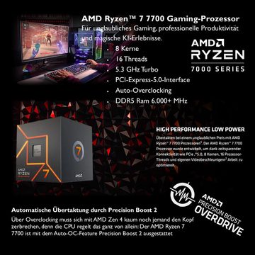Meinpc Black Knight 7700 RTX 4060 Gaming-PC (AMD Ryzen 7 AMD Ryzen 7 7700, GeForce RTX 4060 8GB, 32 GB RAM, 500 GB SSD, RGB Tower, Gaming, Gamer, RGB, DDR5 Ram)