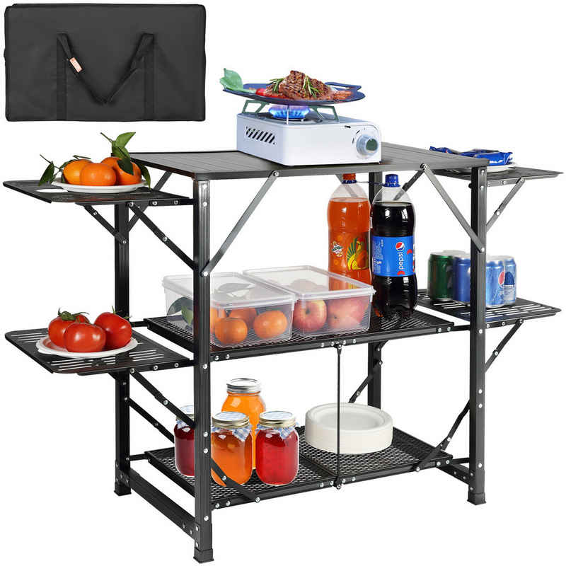 VEVOR Campingschrank Outdoor-Kochstation mit 4 Eisenseiten, 2 Regalen und Tragetasche