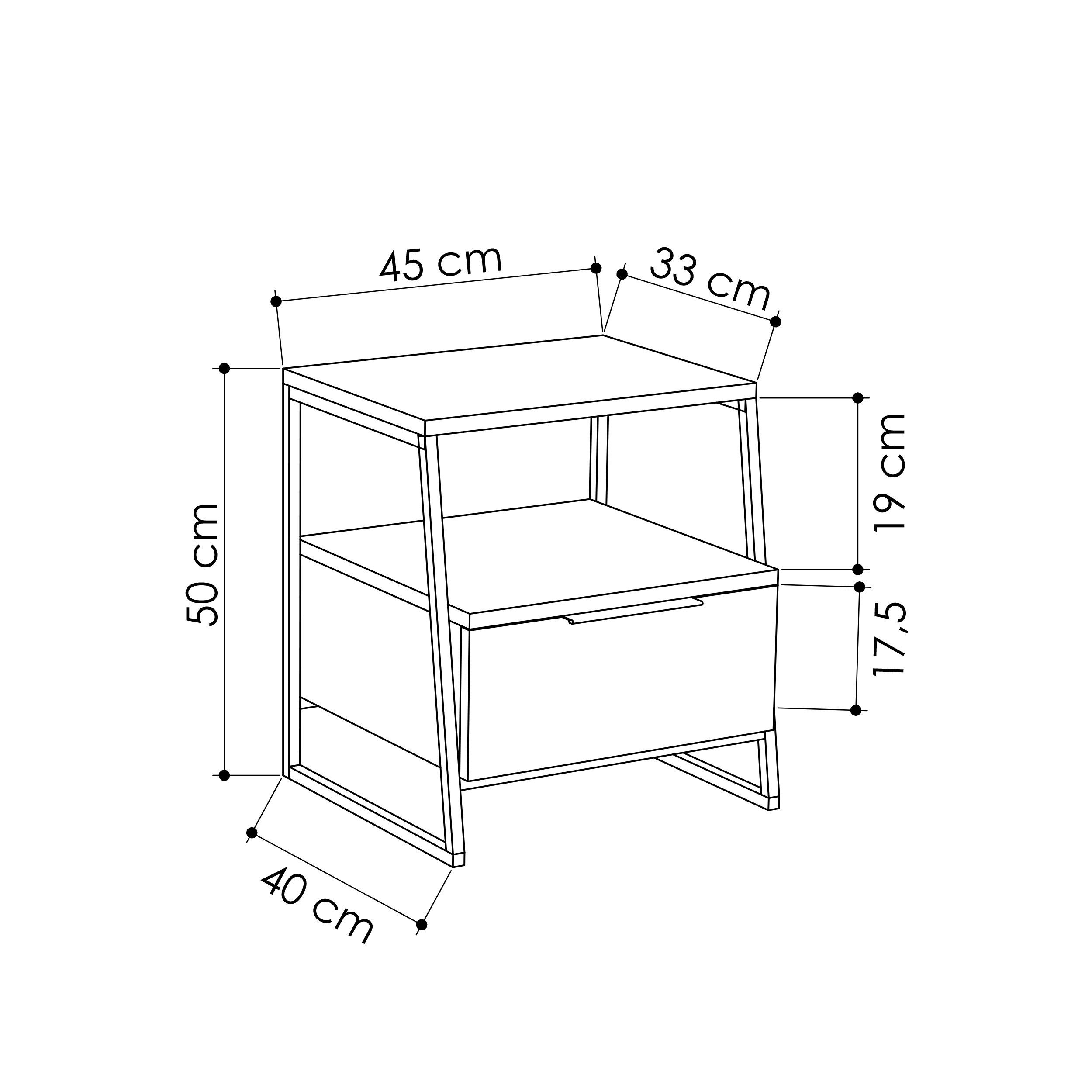 cm Tisch), Weiß x 50 41 45 Nachttisch, x Moderner Nachttisch (1 Pal Decortie