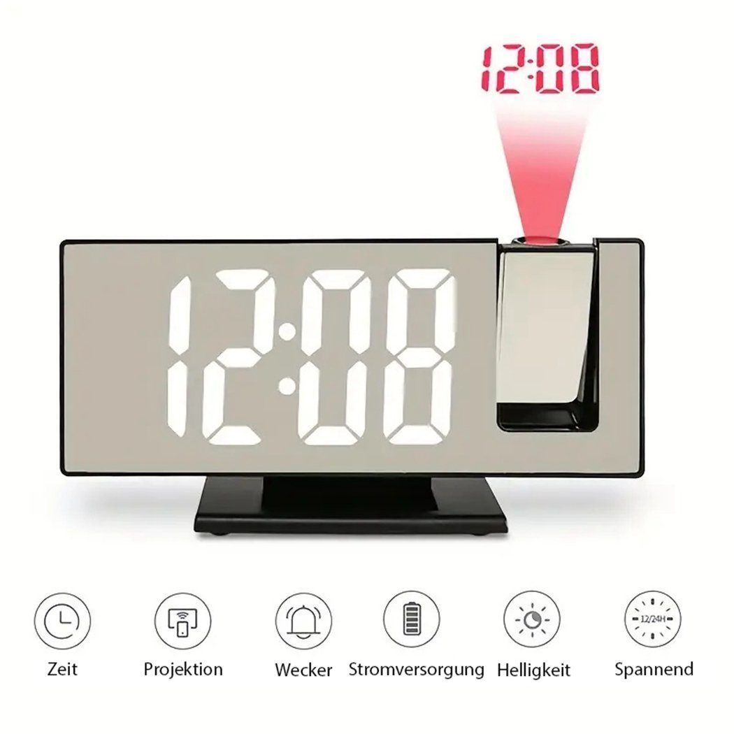LED-Spiegeluhr, Weiß 3D-Projektionswecker,automatische Projektionswecker Helligkeitsanpassung TUABUR