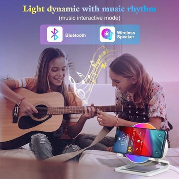 BlingBin Nachttischlampe RGB Nachttischlampe Touch mit Handy Ladegerät & Bluetooth Lautsprecher, 15W Kabellose Ladefunktion, Wecker, Nachtlicht, ohne Leuchtmittel, RGB, RGB Intelligente LED-Tischlampe Bluetooth 5.0 Lautsprecher