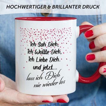 GRAVURZEILE Tasse mit Spruch - Ich sah dich - Geschenk für Ihn & Sie, Keramik, Farbe: Rot