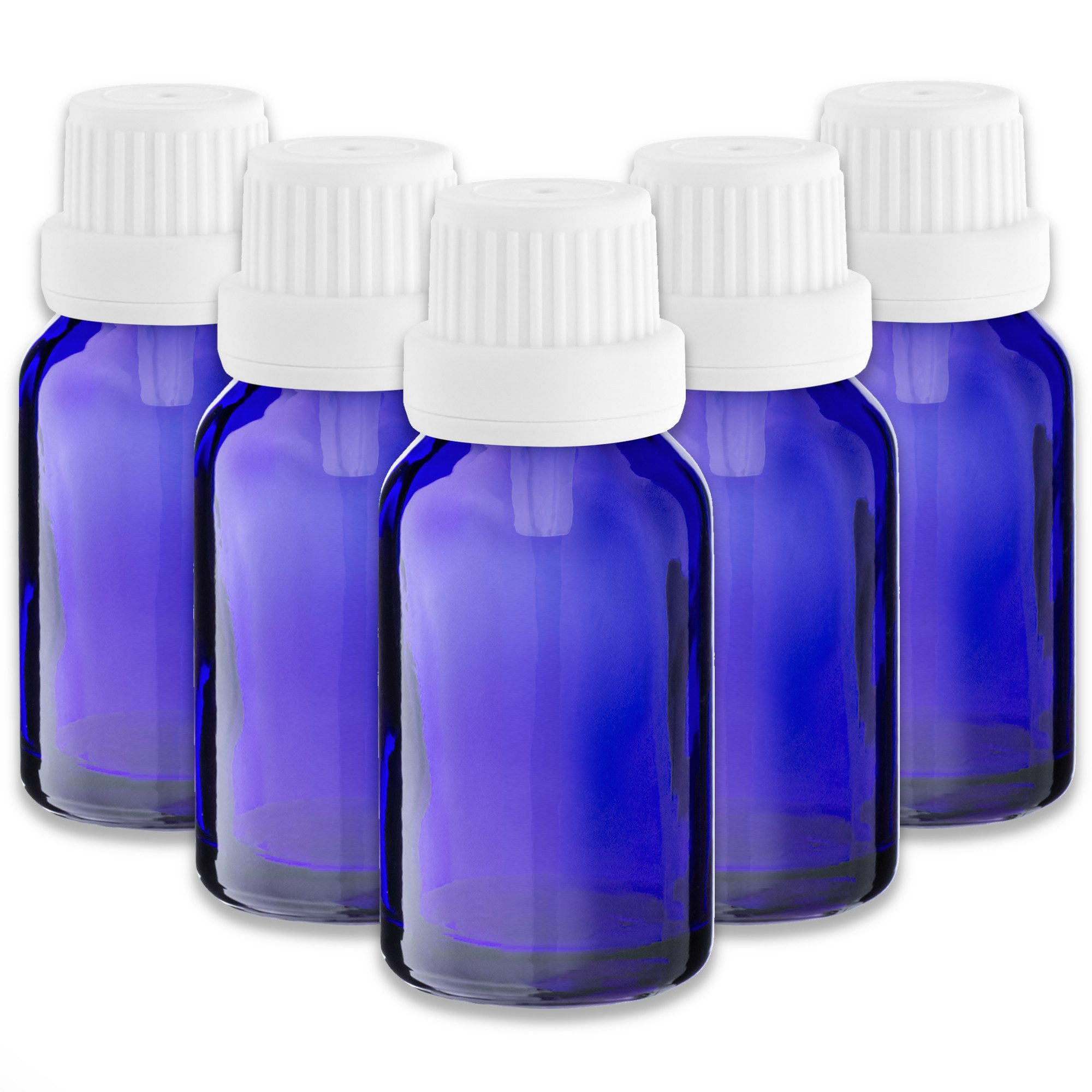 CK Verpackung GmbH Tropfer 5x Blaue Glasflasche 15 ml mit weißem Tropfeinsatz Tropfer Tropfen Set