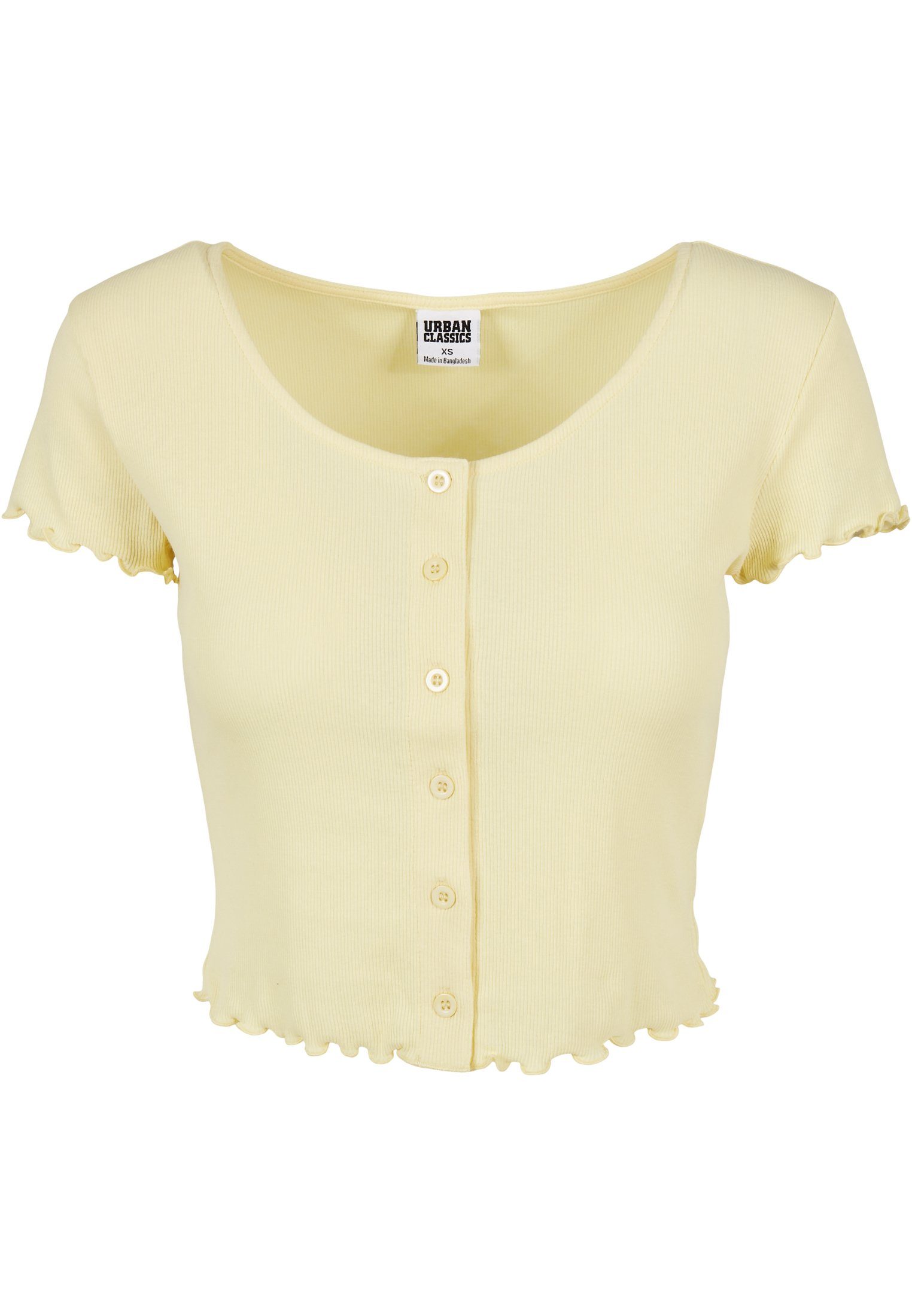 URBAN CLASSICS Shirtjacke Damen Ladies Cropped Button Up Rib Tee (1-tlg) softyellow