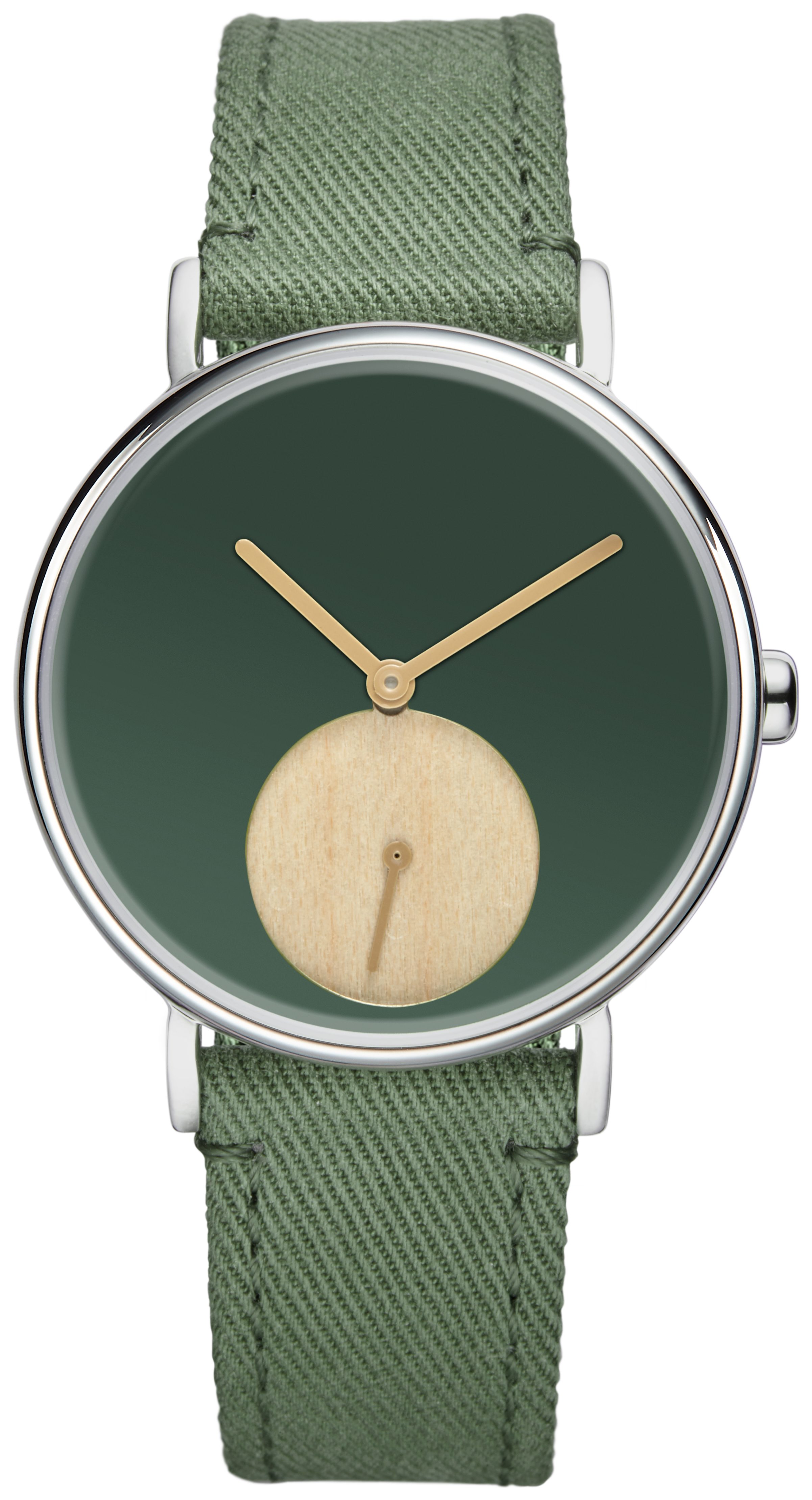 Jacques Farel Quarzuhr ORD0067 nachhaltige Damen Armbanduhr Recycling-Stahlgehäuse Holz Lyocellband 3 bar, Analog Grün Braun Holzuhr Geschenk Frauen Ø36 mm