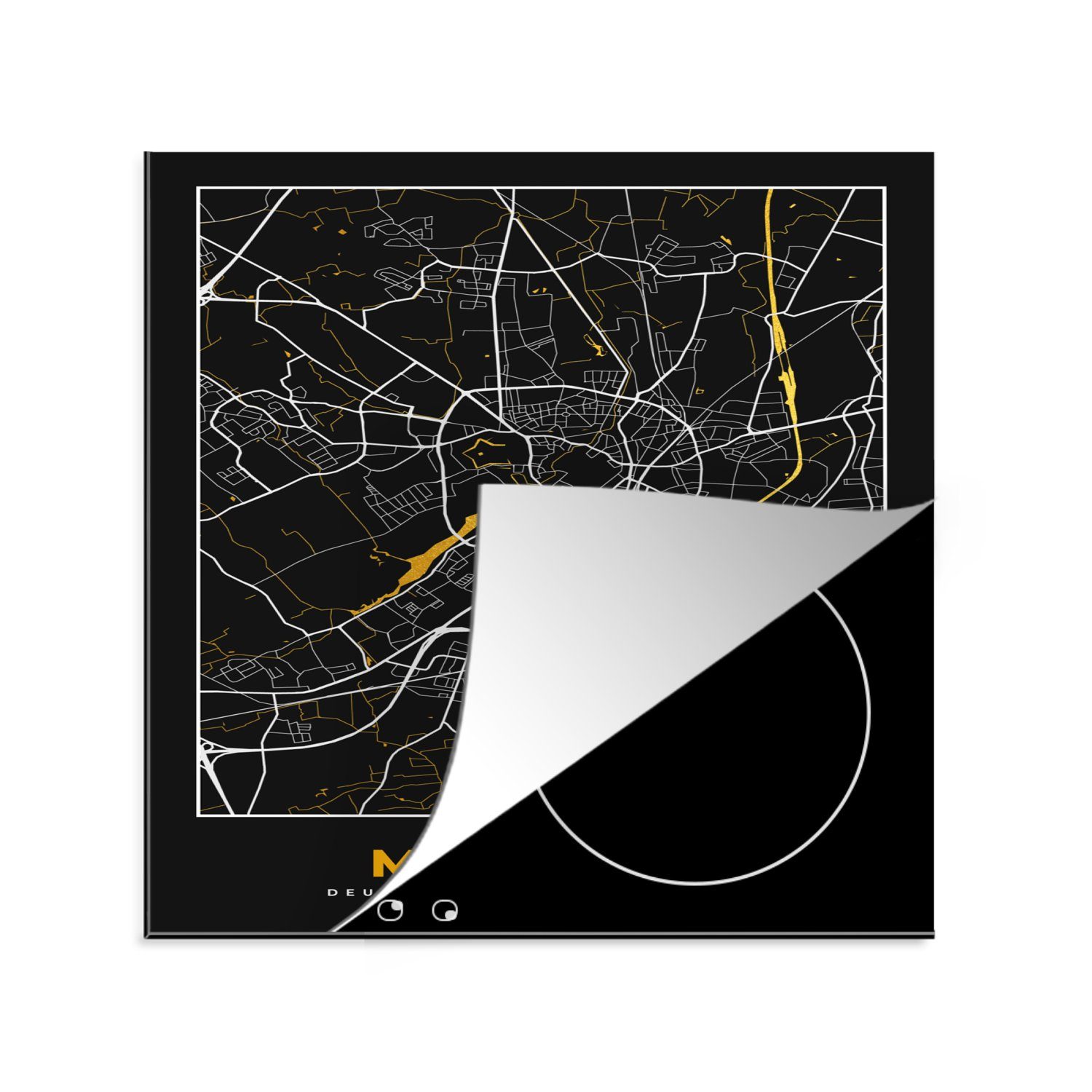 Deutschland - Karte Stadtplan 78x78 - (1 küche MuchoWow Vinyl, Arbeitsplatte cm, für Herdblende-/Abdeckplatte Ceranfeldabdeckung, Münster tlg), - - Gold,