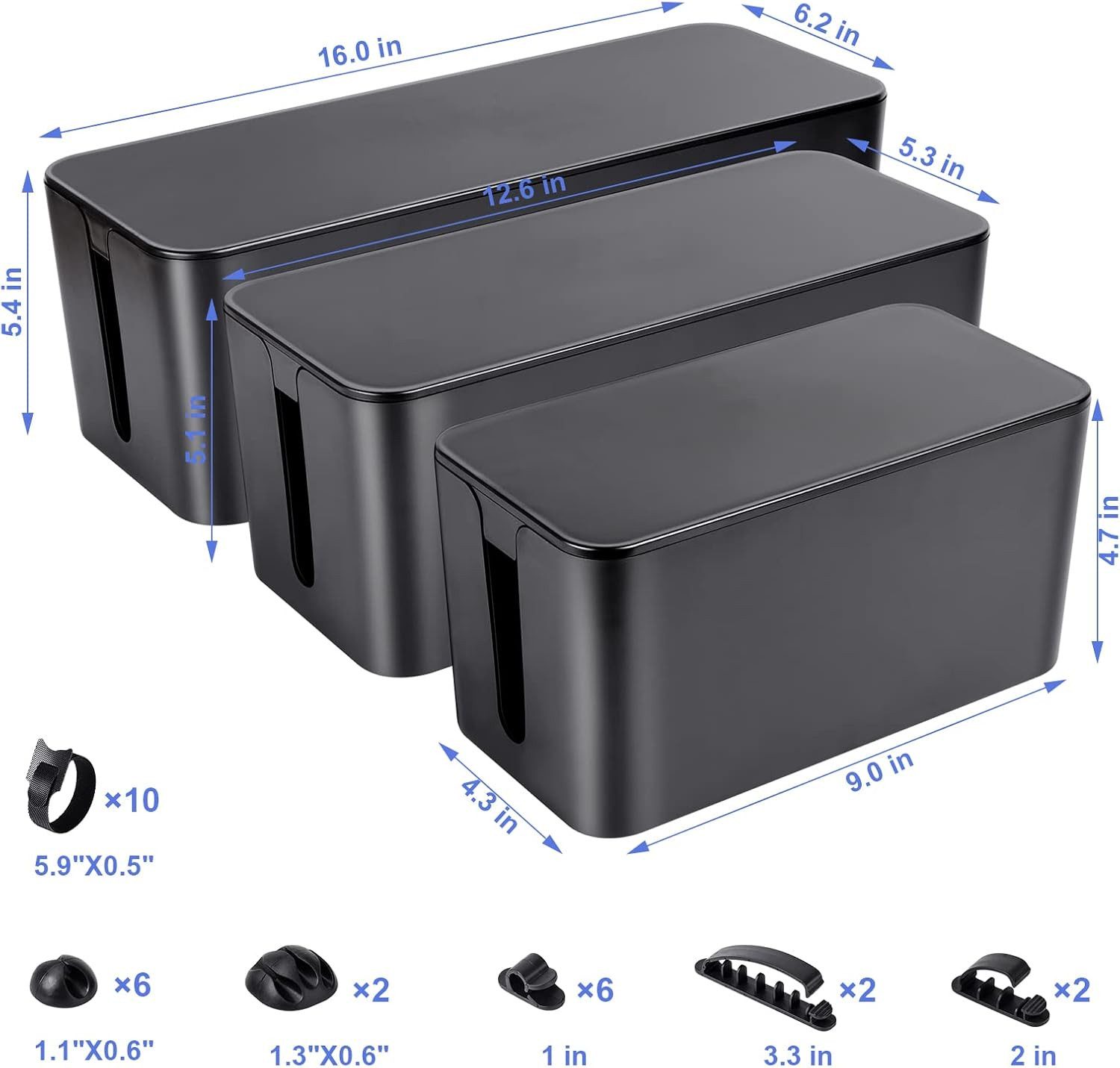 FELIXLEO Kabelbox Kabelbox Set 3 Kabelmanagement Box Schwarz für Steckdosenleiste