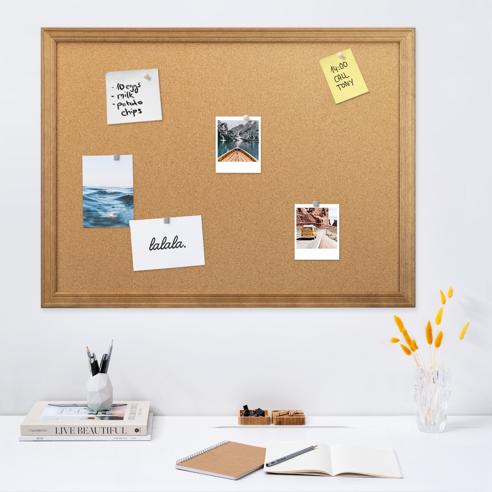 Memoboard 60x45cm Pinnwand Navaris mit Magnetische Pinnwand - Holzrahmen Kork