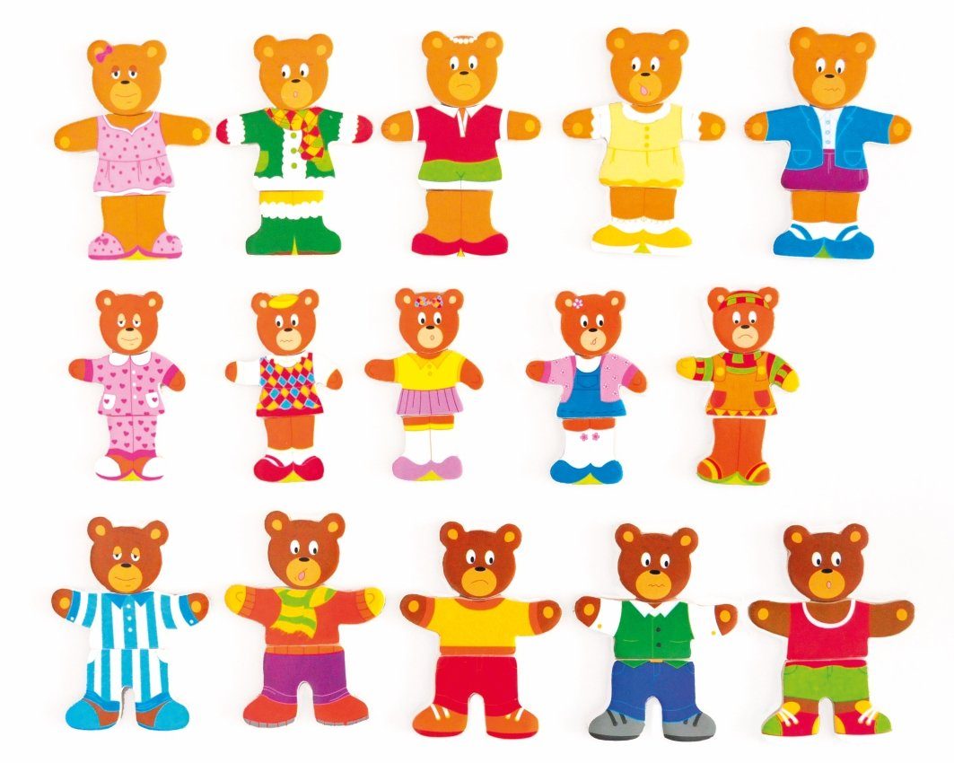 Woodyland Lernspielzeug 90810 Holz - Legespiel MIX & Match Dress up "Bär Familie" - 57 tlg