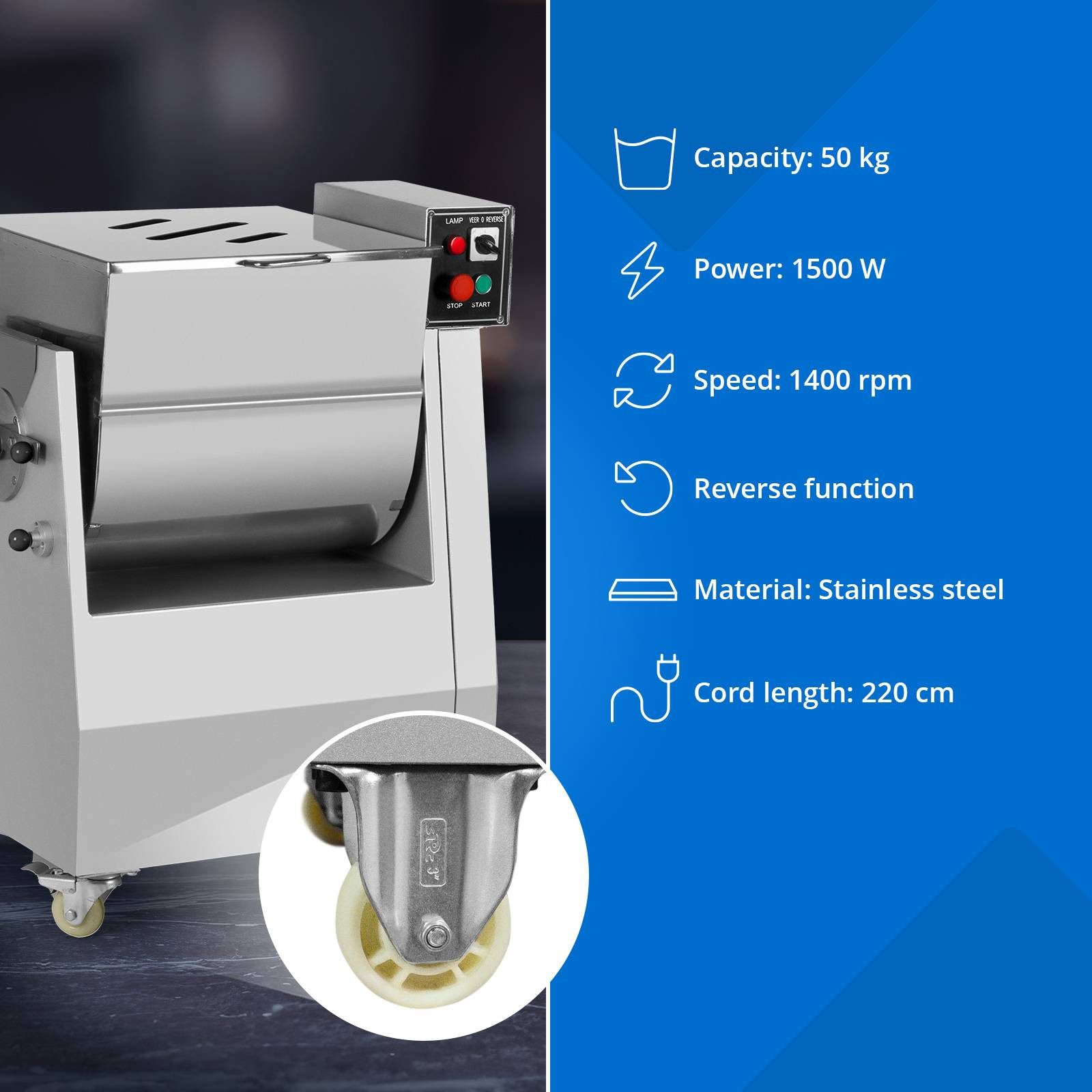 Royal Catering Zerkleinerer Elektrischer Fleischmixer 50 kg 1500W Fleischmischer Mengmaschine, 1500 W, 400 V