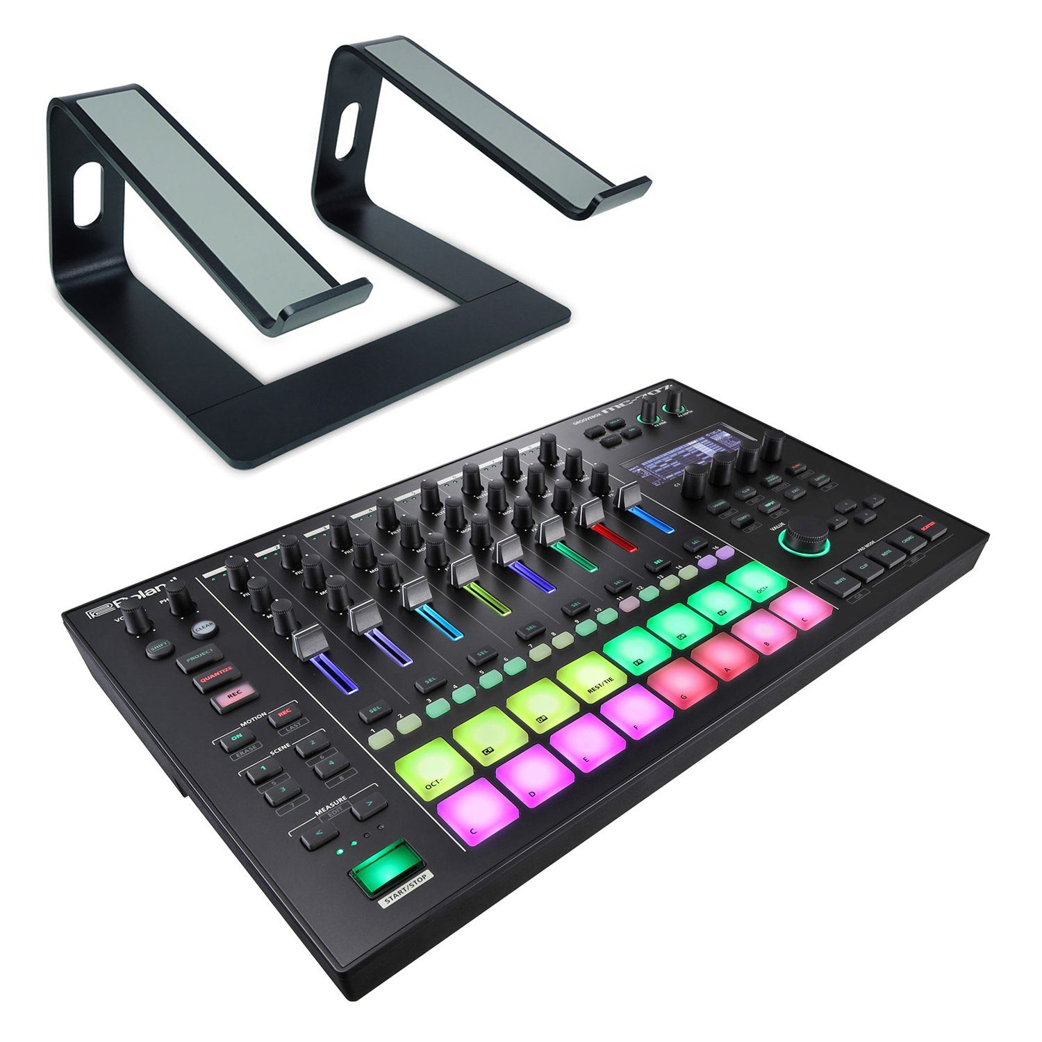 DJ Controller Roland MC-707 Groovebox mit Ständer Schwarz