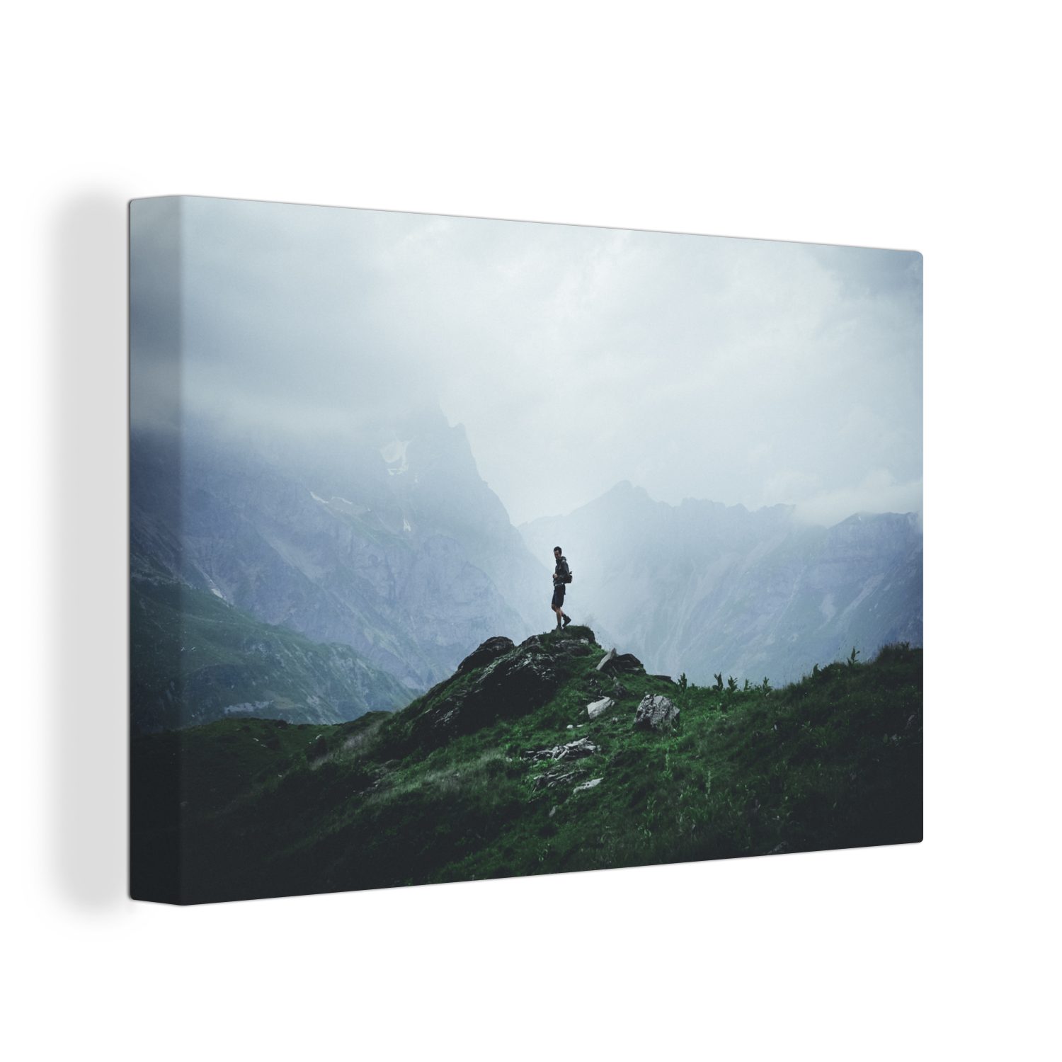 OneMillionCanvasses® Leinwandbild Einsamer Wanderer in den Schweizer Alpen, (1 St), Wandbild Leinwandbilder, Aufhängefertig, Wanddeko, 30x20 cm | Leinwandbilder