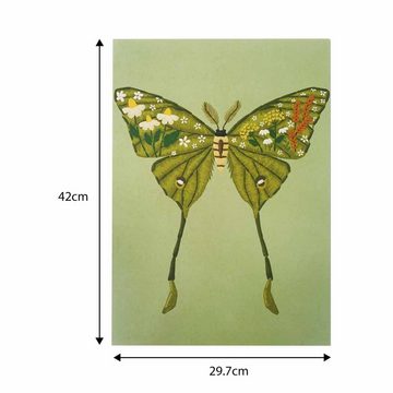 GalaxyCat Poster Insekten Wandbild im Stickerei Stil, Natur Poster auf Hartschaumplat, Schmetterling, Wandbild mit Schmetterling im Stickerei Stil