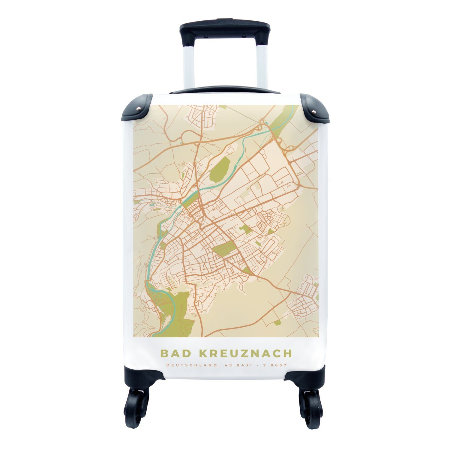 Trolley, Karte Ferien, mit Bad - rollen, 4 Rollen, - - Kreuznach Vintage Reisetasche Karte, MuchoWow - für Reisekoffer Stadtplan Handgepäckkoffer Handgepäck