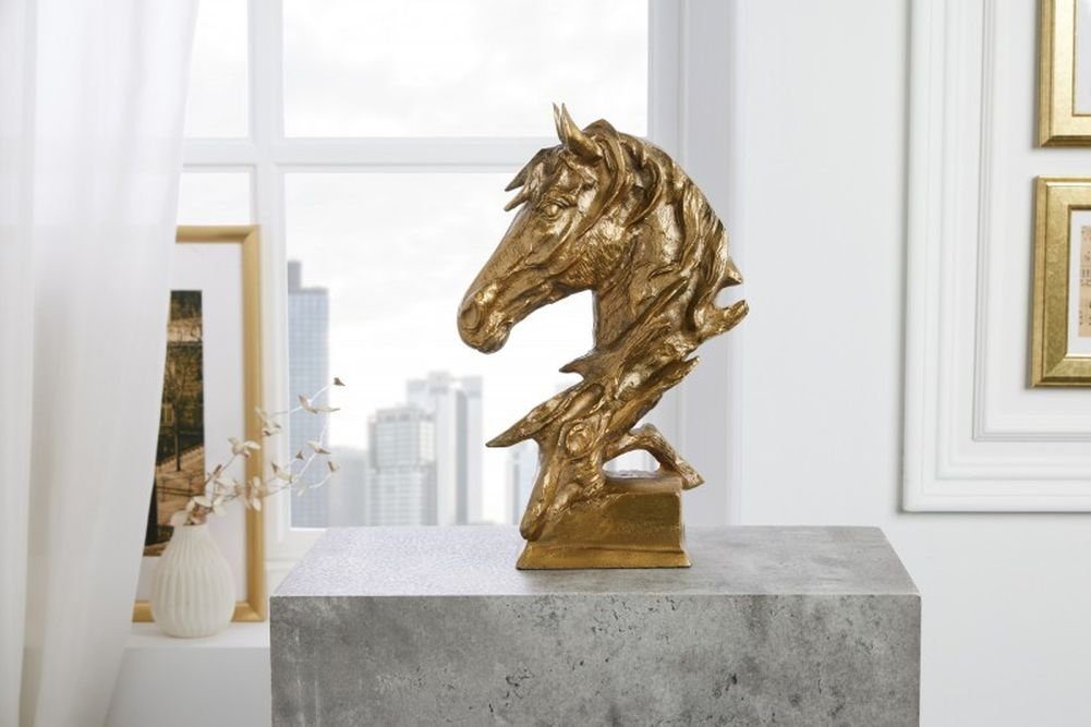 LebensWohnArt Dekoobjekt Pferde Deko-Figur gold UMA Aluminium 40cm Pferdekopf Skulptur