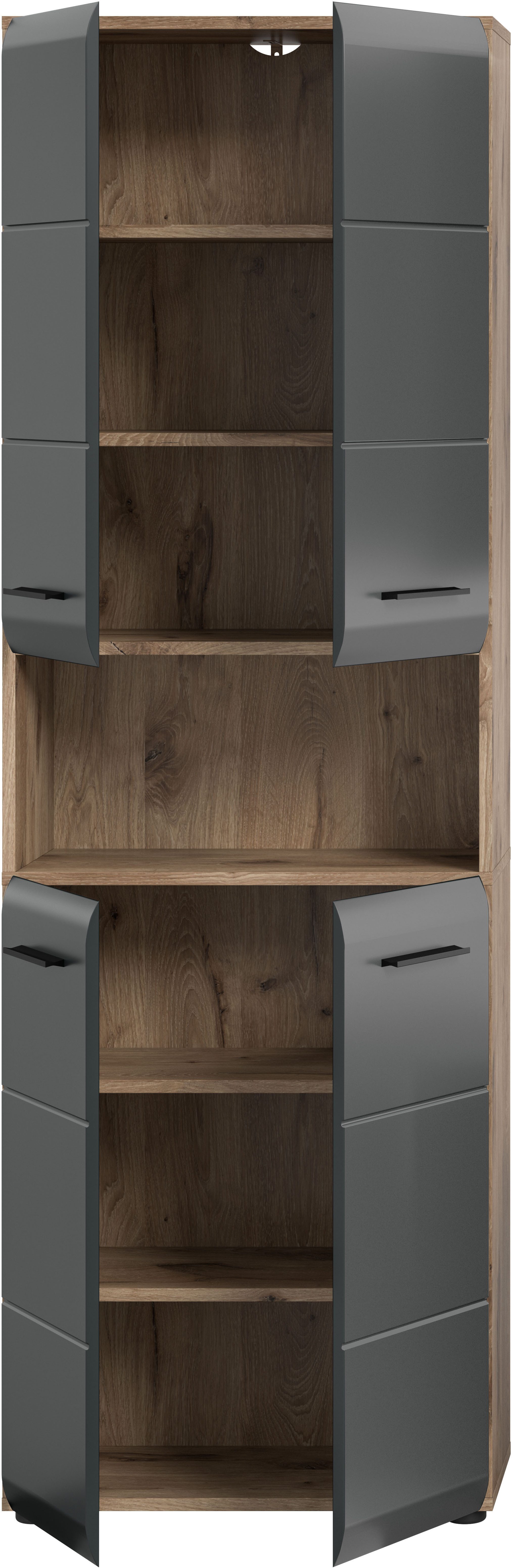 welltime Stauraumschrank FLORENZ, Höhe 185 cm, 4 oder 6 Türen, viel Stauraum (1-St., TOPSELLER) hochwertige MDF Front, Griff schwarz, Badschrank, Bad – Bild 4 von 5