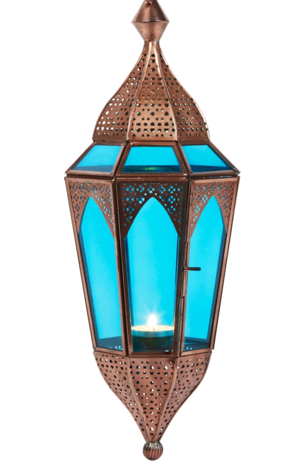 Marrakesch Orient & Mediterran Interior Hängewindlicht Indische Hängelaterne Lalita - Blau (1 St), Handarbeit