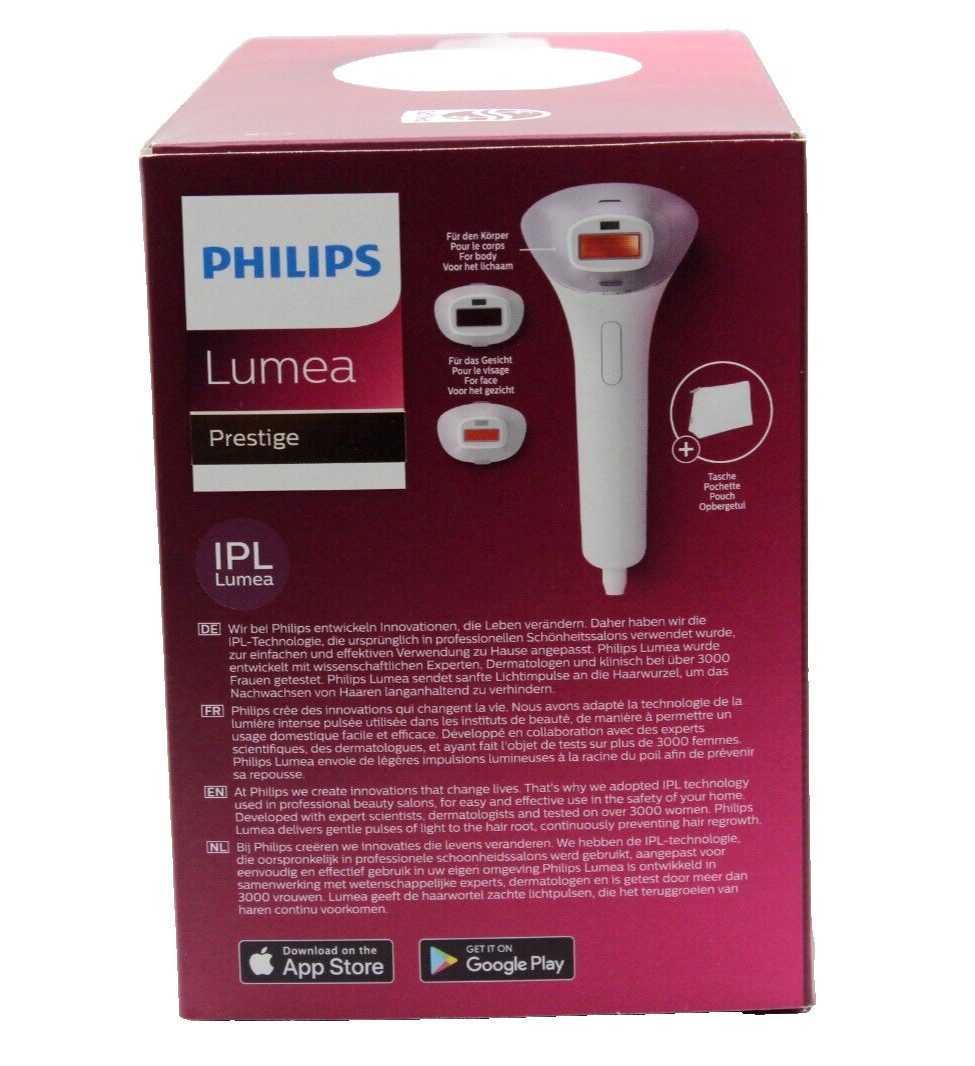 Philips IPL-Haarentferner Lumea Prestige BRI944/00 8000 Series, 450.000 Lichtimpulse, Hauttonsensor, 2 Aufsätze (Gesicht + Körper)