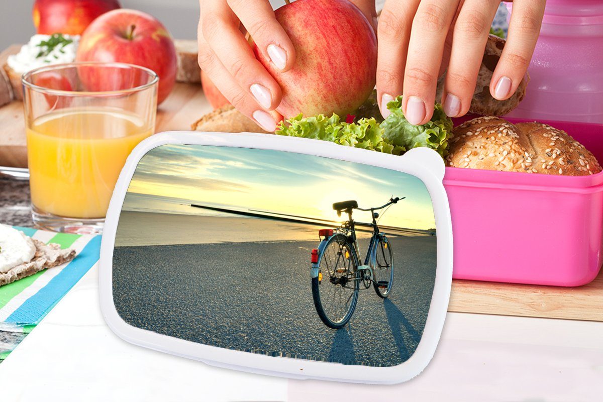 Erwachsene, - Mädchen, MuchoWow Lunchbox Sonnenuntergang, rosa Kinder, für Kunststoff - Fahrrad Nordsee (2-tlg), Brotbox Kunststoff, Snackbox, Brotdose