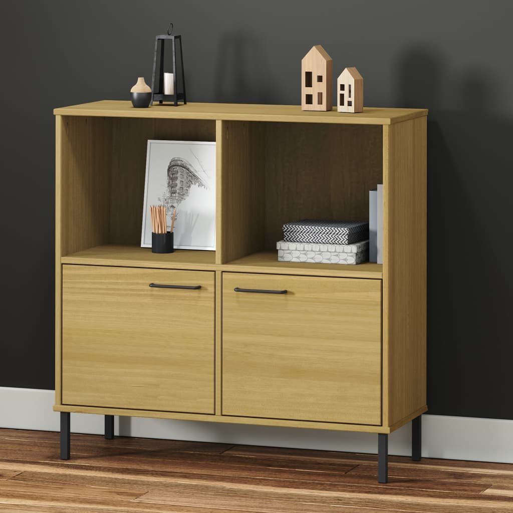 furnicato Bücherregal OSLO mit Metallbeinen Massivholz 90x35x90,5cm Braun