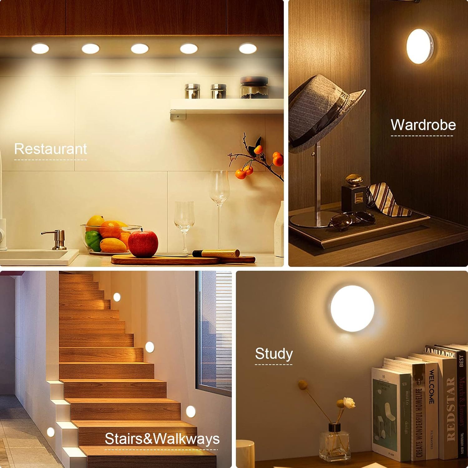 OYLCDI Wandleuchte LED Nachtlicht,mit Bewegungsmelder, LED Unterbauleuchte, Akku Kabellose Wandlampe, LED Nachttischlampe, USB Aufladbar, Warmweiß, Bewegungsmel – Bild 2 von 5