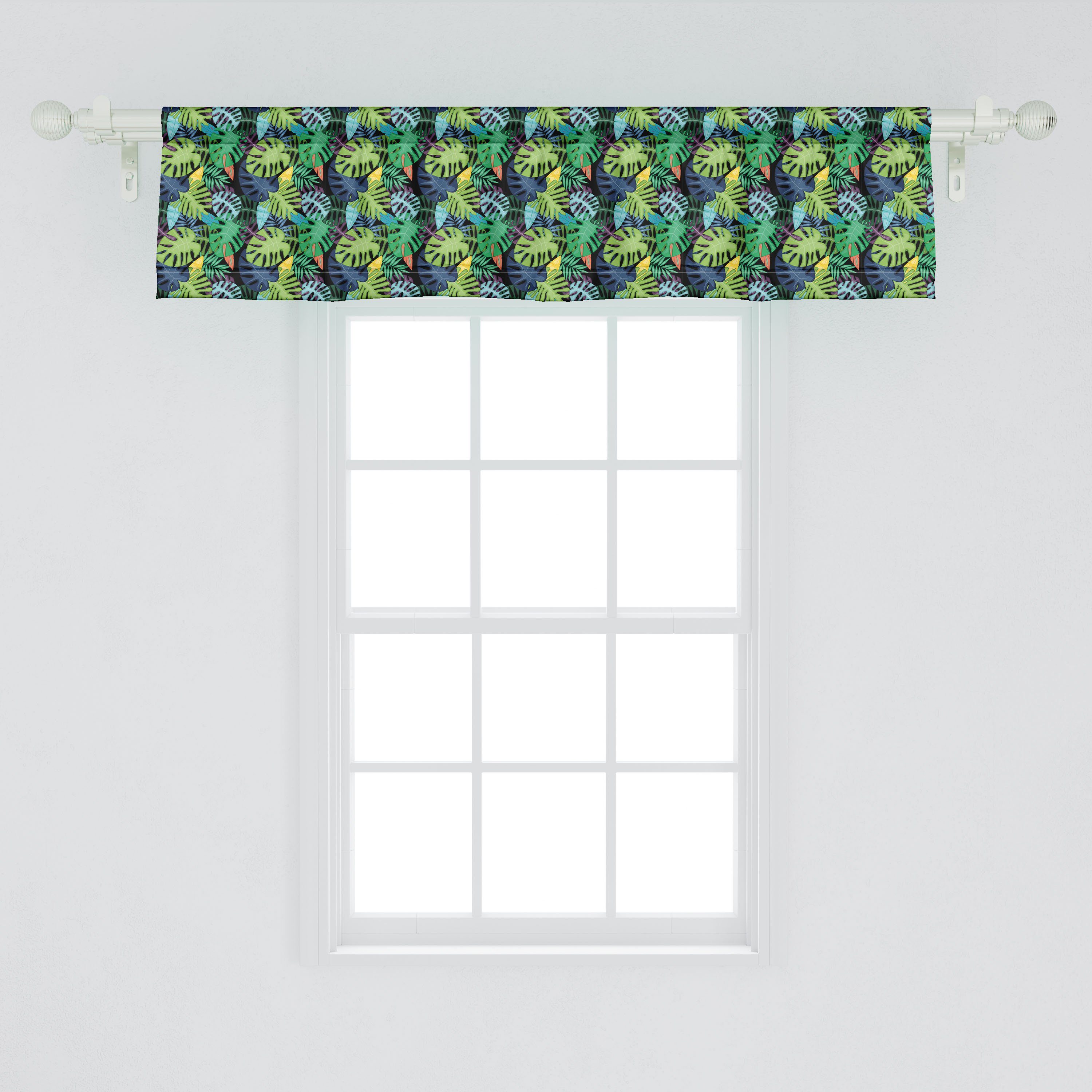 Scheibengardine Vorhang Volant für Abakuhaus, Stangentasche, Schlafzimmer Küche Deep mit Jungle Dekor Microfaser, Monstera Botanik Exotische