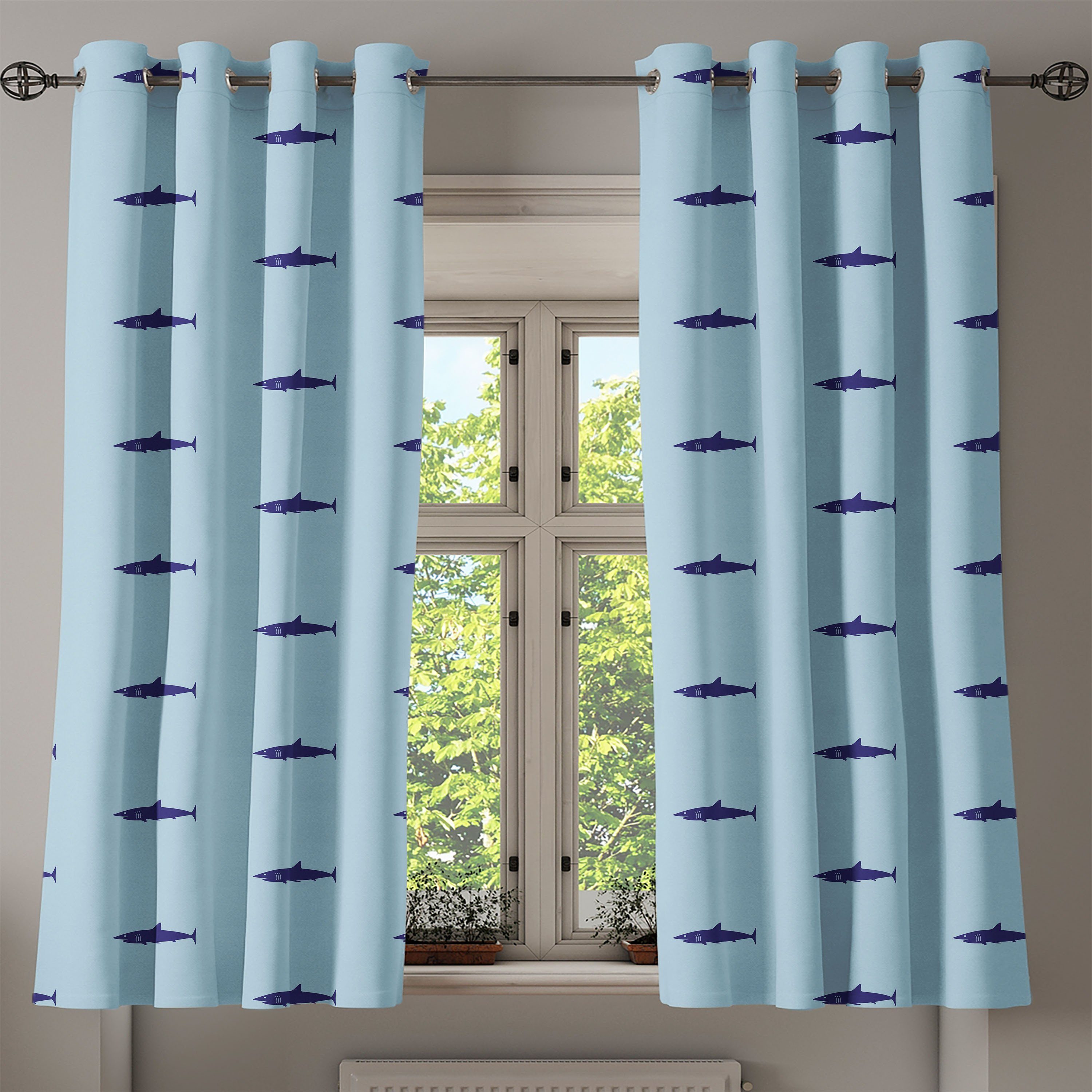 Gardine Dekorative 2-Panel-Fenstervorhänge für Wohnzimmer, Ocean Abakuhaus, in Life Hai Schlafzimmer Blue Shades