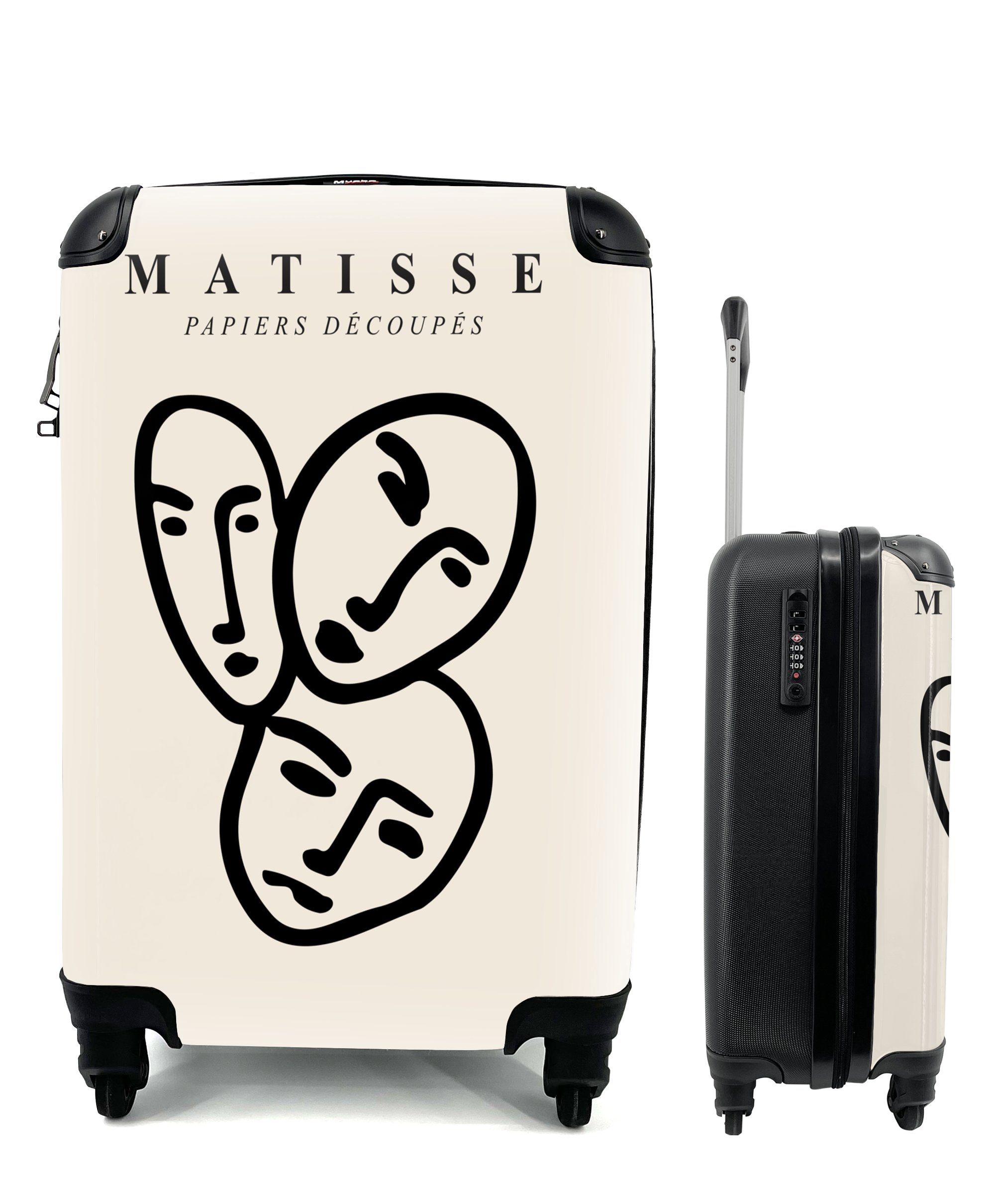 MuchoWow Handgepäckkoffer Rollen, Matisse 4 - Reisetasche Handgepäck - Porträt Trolley, für rollen, mit Gesicht - Schwarz, Ferien, Reisekoffer