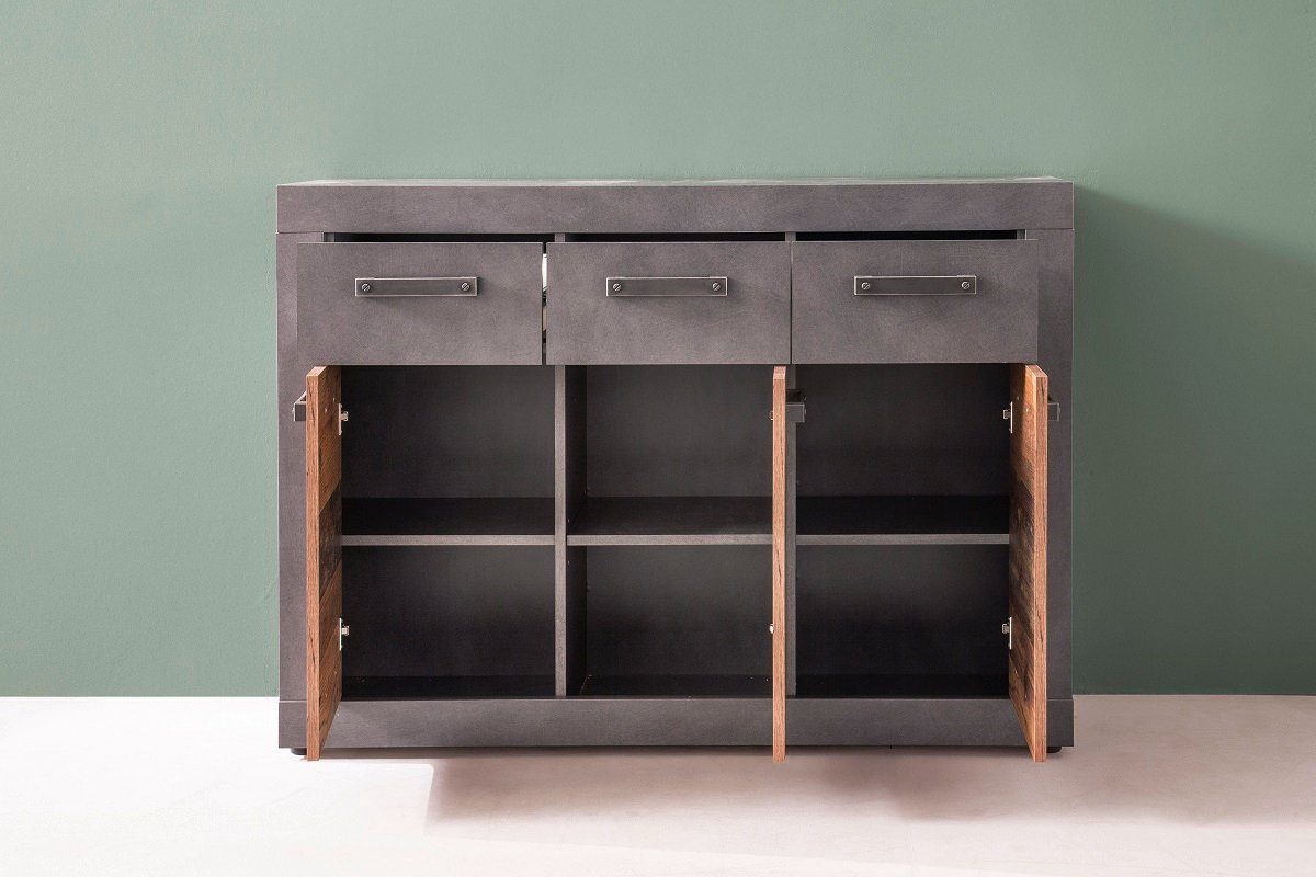 trendteam Sideboard Sideboard Kommode Indy, Old Used Wood / Matera grau, 11 günstig online kaufen