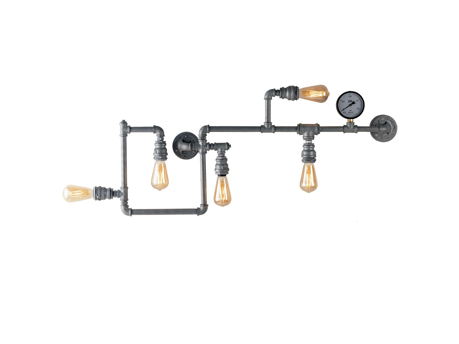 Luce Ambiente Design LED Wandleuchte, LED wechselbar, warmweiß, innen, ausgefallene Treppenhaus Industrial Rohr Lampe flach Grau 114cm