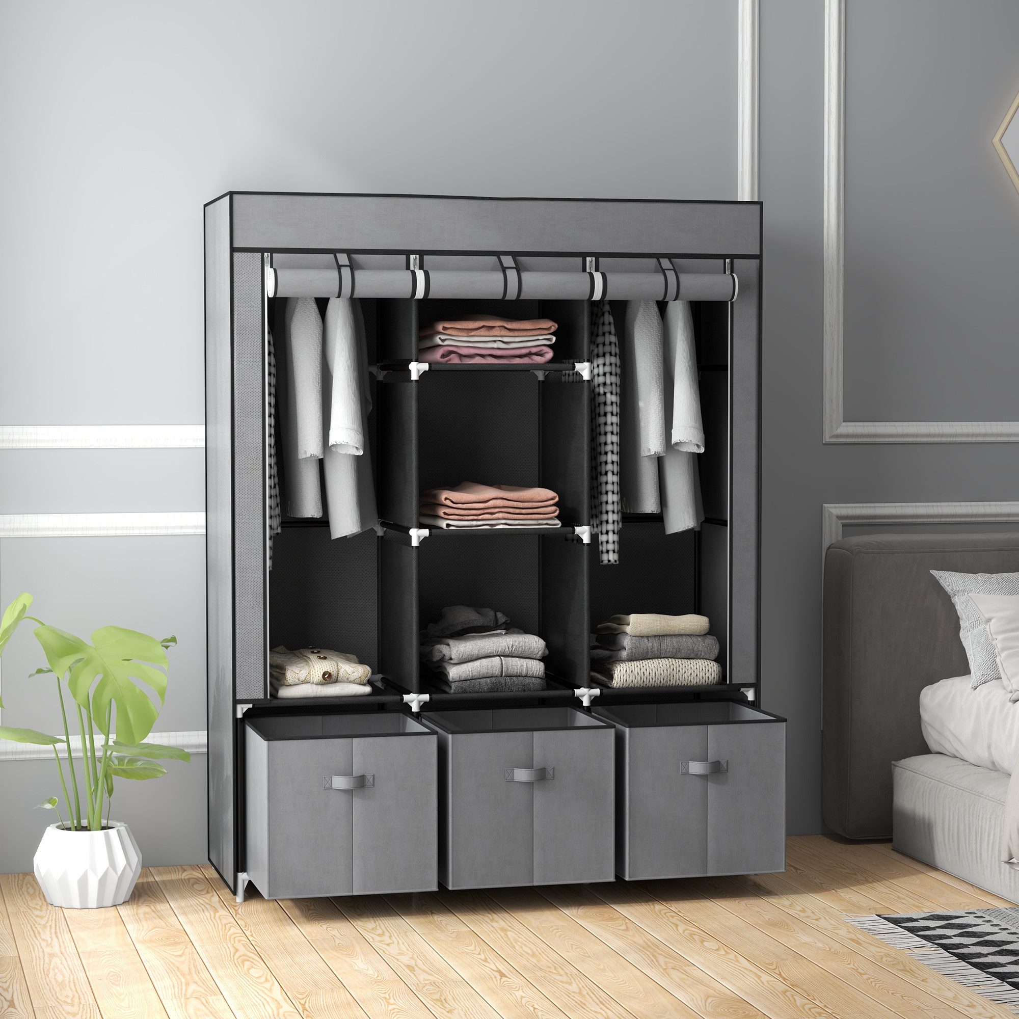 HOMCOM Stoffschrank Kleiderschrank mit Kleiderstangen und günstig online kaufen