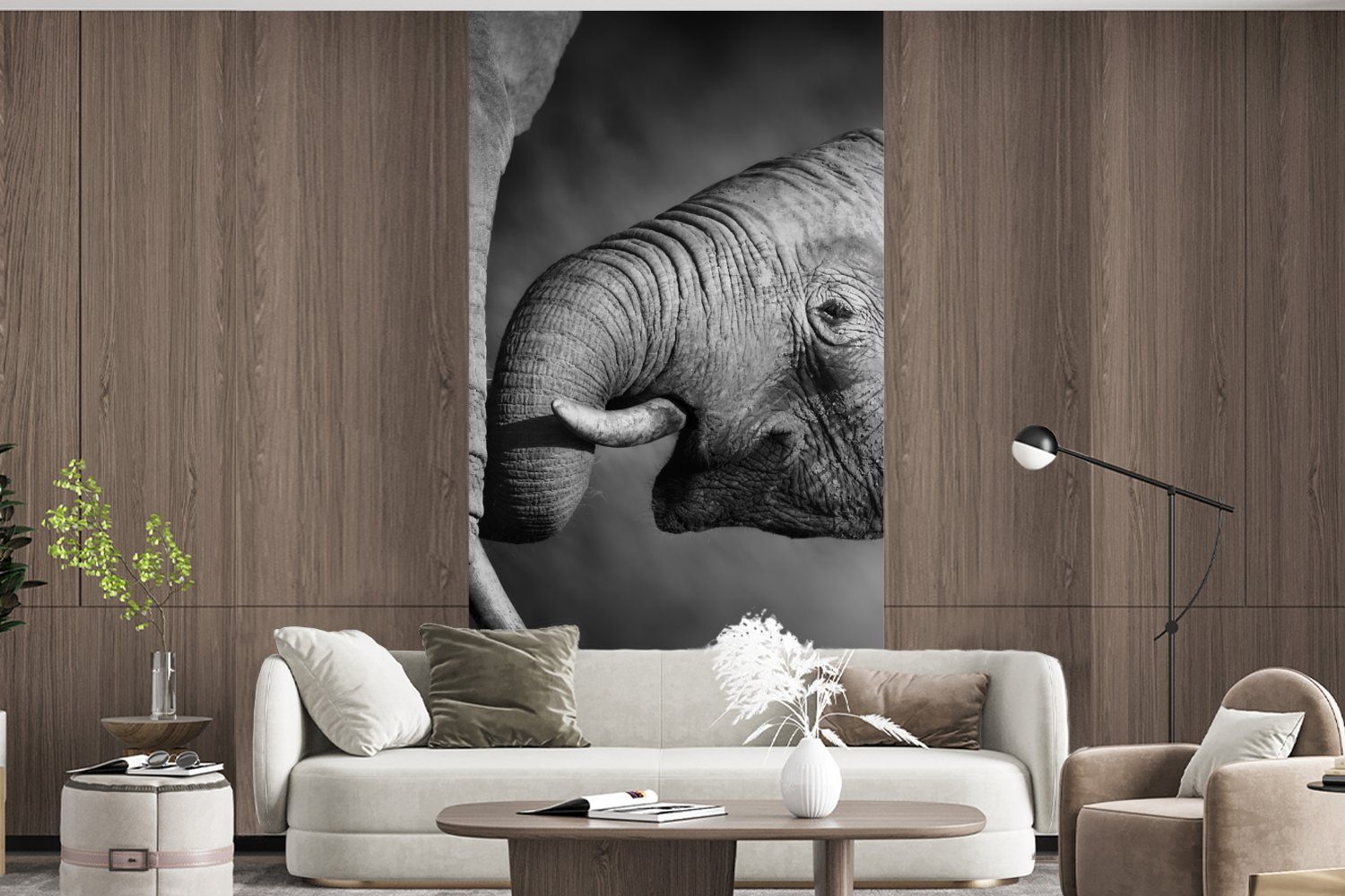 MuchoWow Fototapete Wildtiere - bedruckt, Wohnzimmer - - für Weiß (2 Schwarz Porträt, Elefant Küche, - Schlafzimmer Fototapete St), Vliestapete Matt
