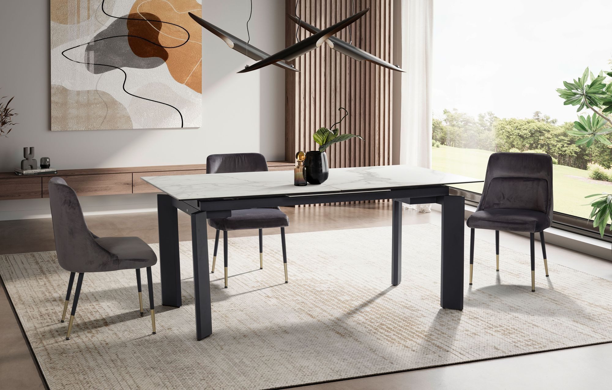 Wohnling Esstisch WL7.151 Esszimmertisch 180 cm Keramik Marmor Optik Weiß Ausziehbar (Ausziehbar Modern, 180x95x77 cm Glas Keramik Weiß), Glastisch Esszimmer, Esszimmertisch Metallbeine