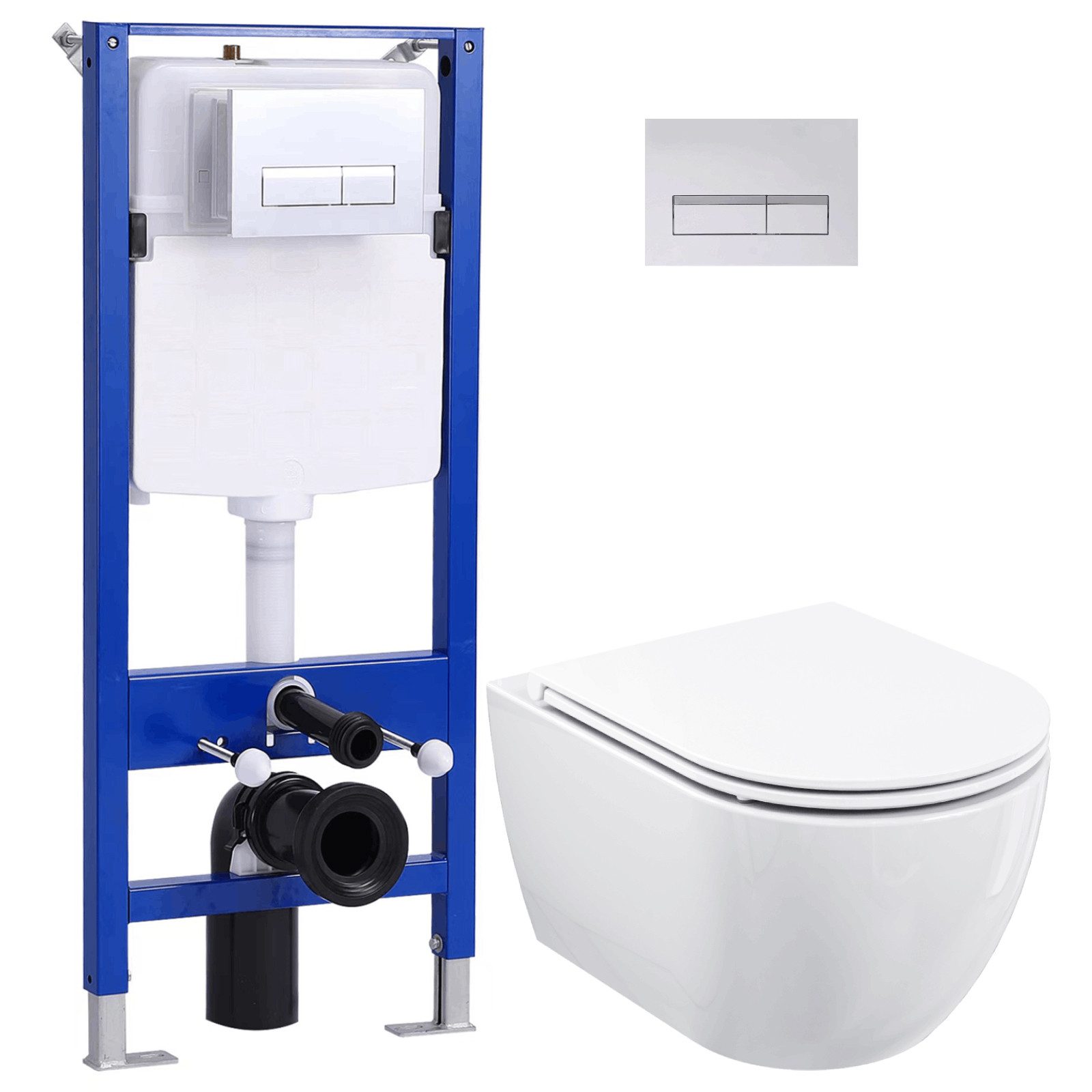 HOROW WC-Komplettset Vorwandelement WC Set Spülkasten WC Drückerplatte Set, wandhangend, (Toilette mit Spülkasten Spülrandloses WC Wand WC Spülrandlos)