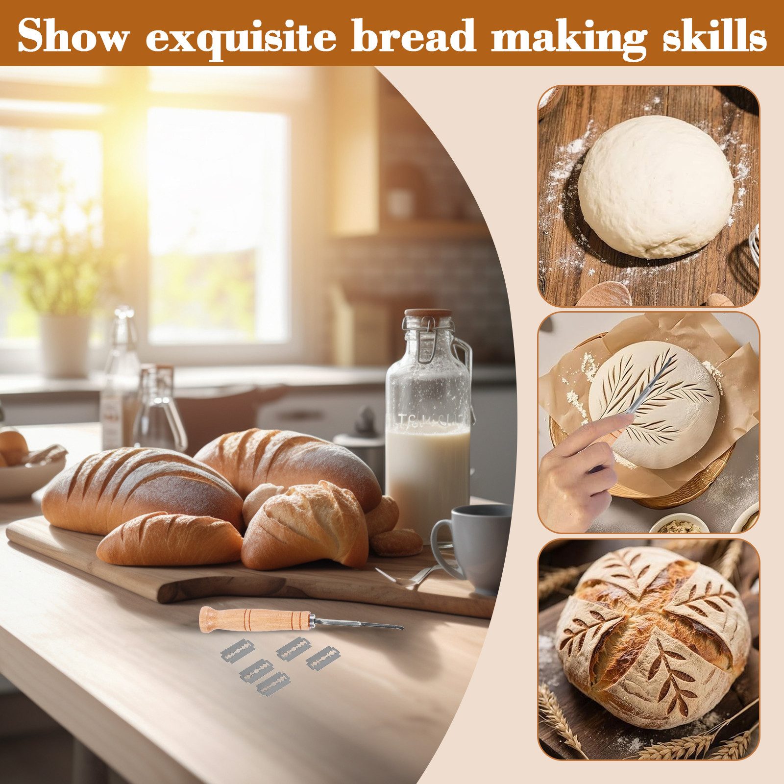 BlingBin Gärkorb 10-teiliges Gärkörbchen für Brotteig, Sauerteig-Starter-Set mit Liner, (17er Set 17-tlg), Brot Backen Werkzeuge, Sauerteig Brot Backen Zubehör  – Bild 4 von 5