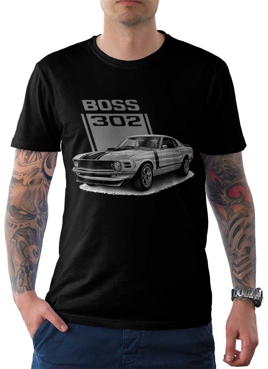 T-Shirt Tee Car US-Car mit T-Shirt Classic American Herren Wheels / Motiv Rebel On Auto Schwarz