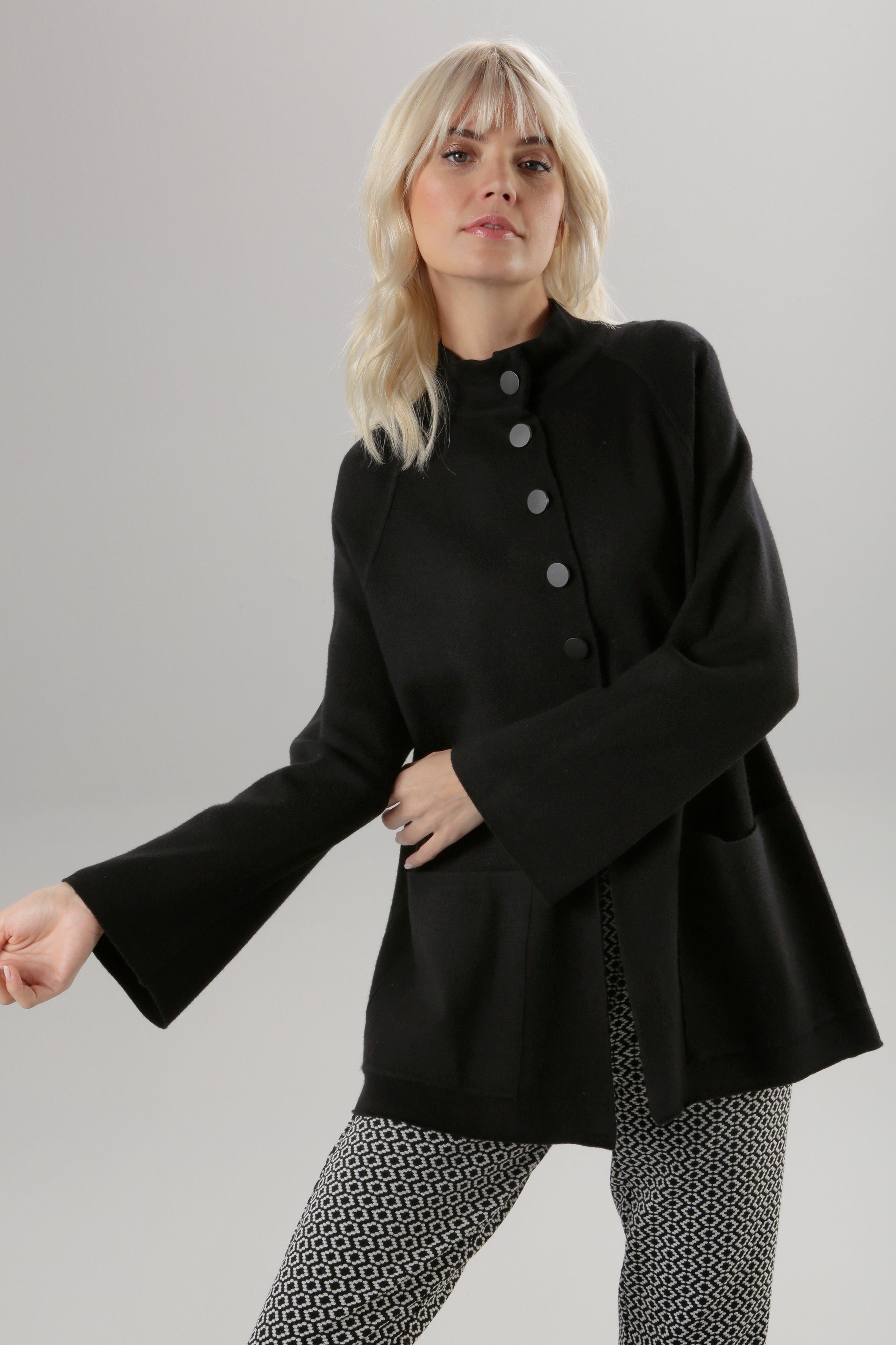 Aniston SELECTED Strickjacke mit Druckknopfleiste zur Brust bis schwarz